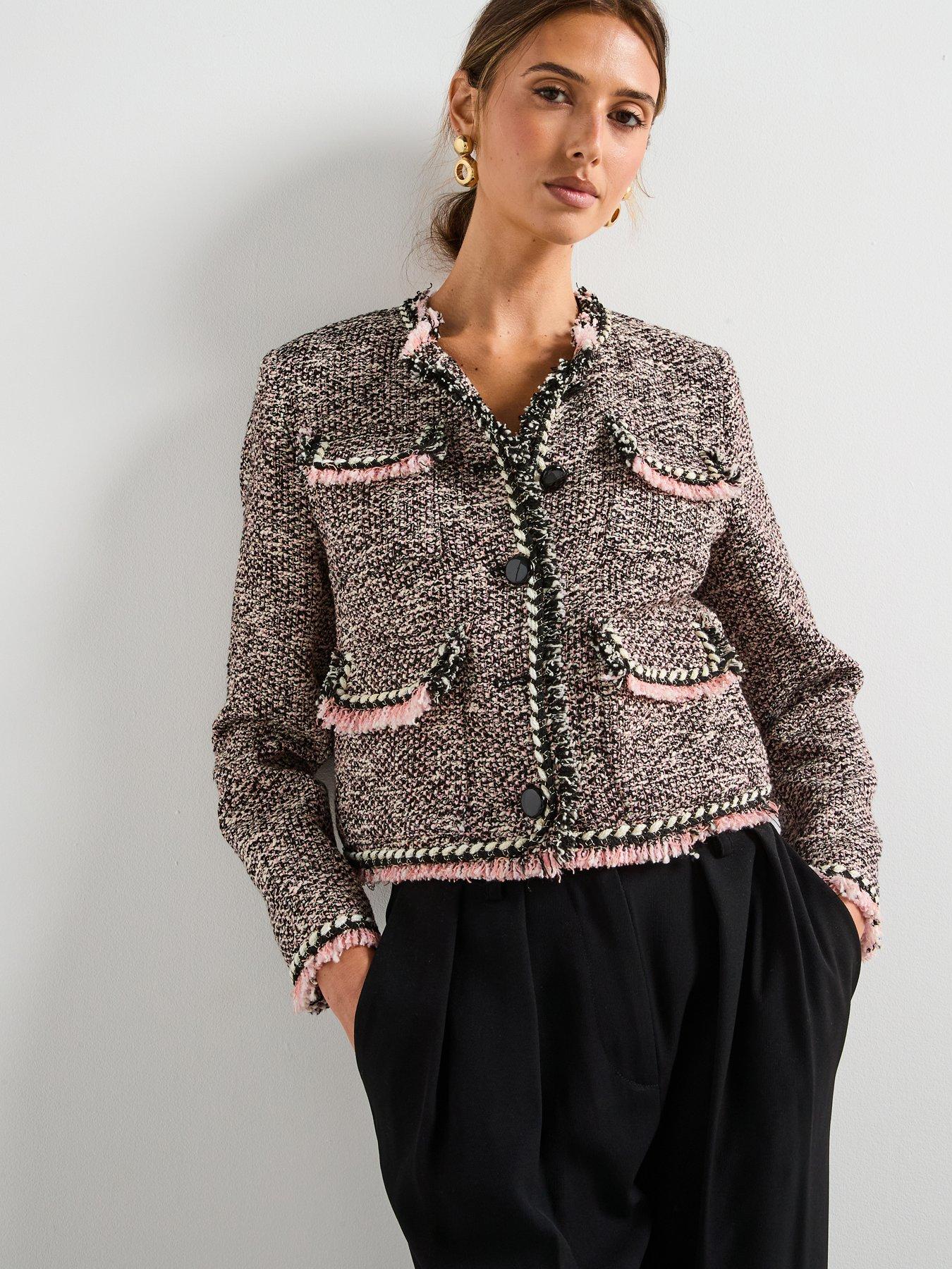 Image 1 of 6 of Mango Pocket Tweed Jacket - Black