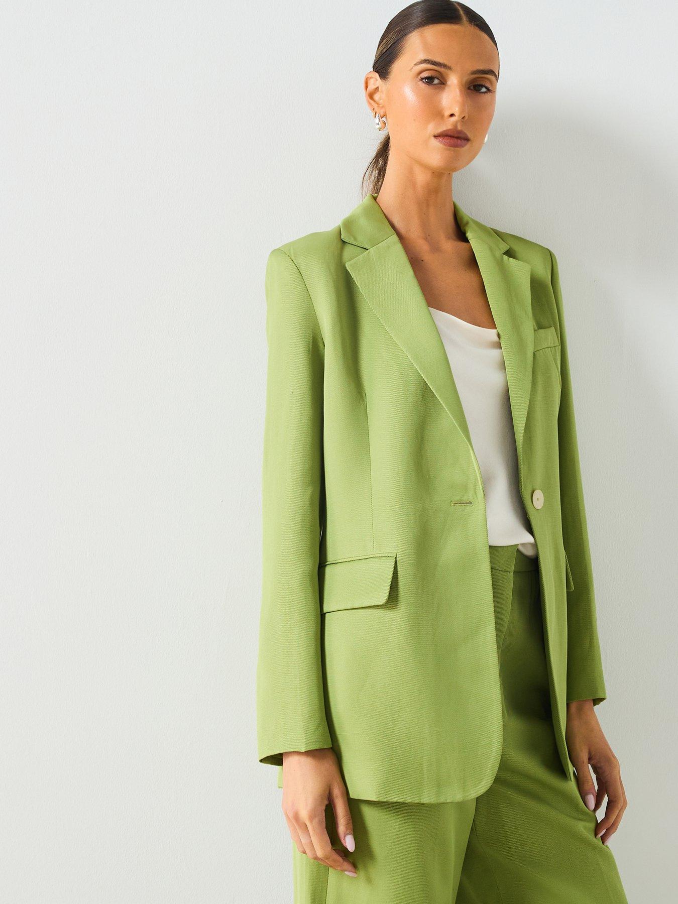 Image 1 of 6 of Mango Linen Blend Suit Jacket - Green
