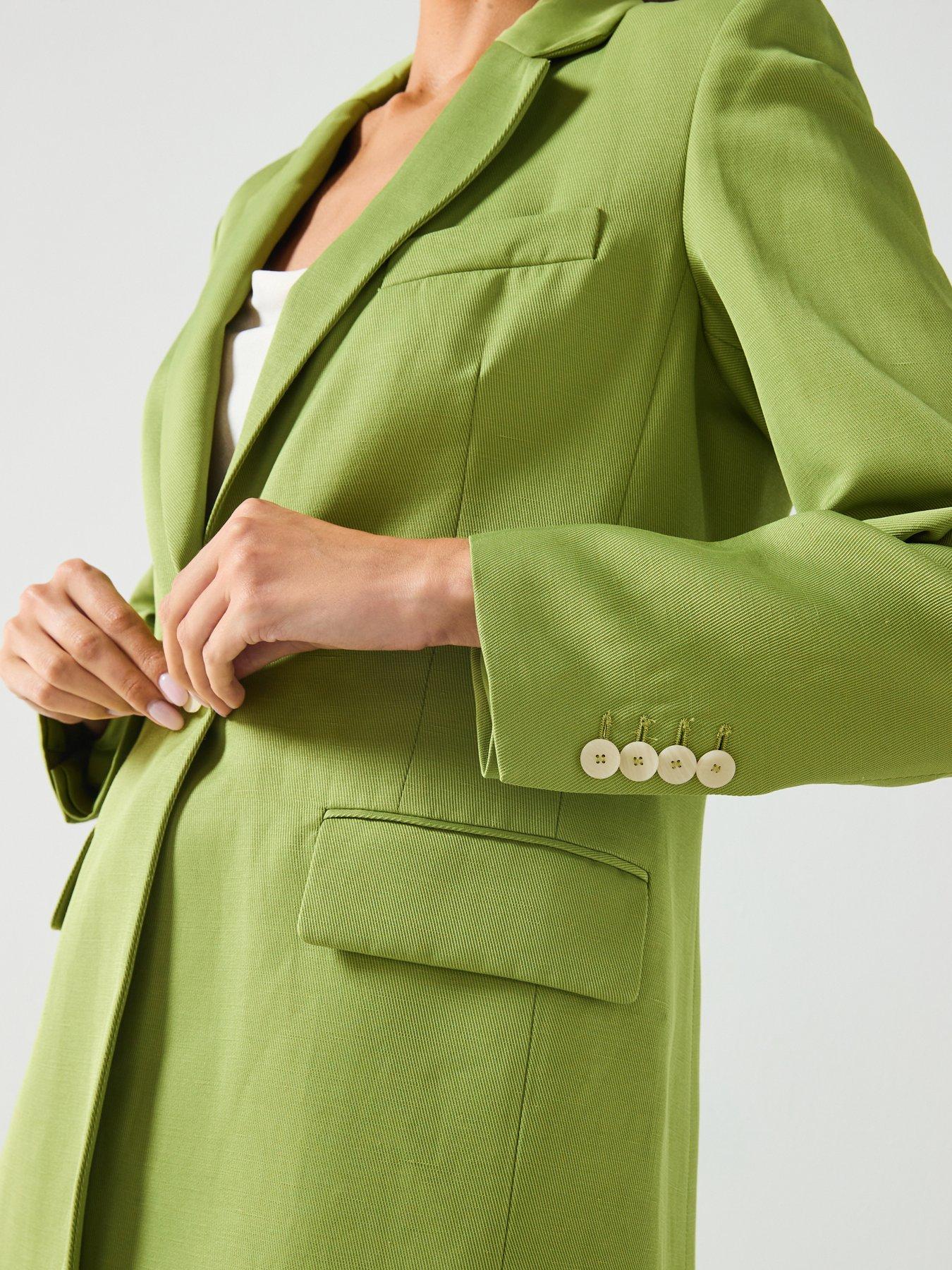 Image 4 of 6 of Mango Linen Blend Suit Jacket - Green