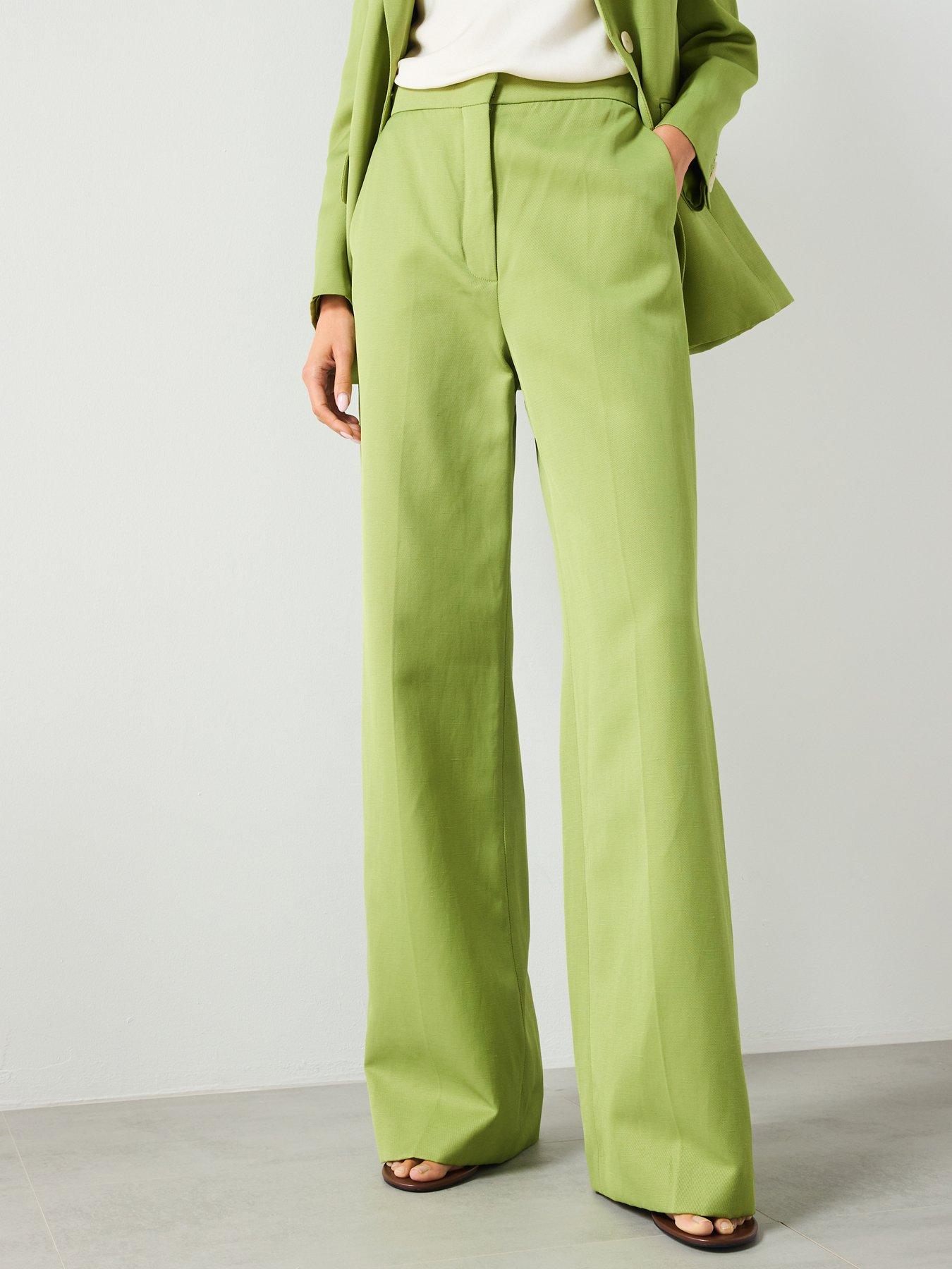 undefined Straight Fit Linen Blend Suit Trousers - Green
