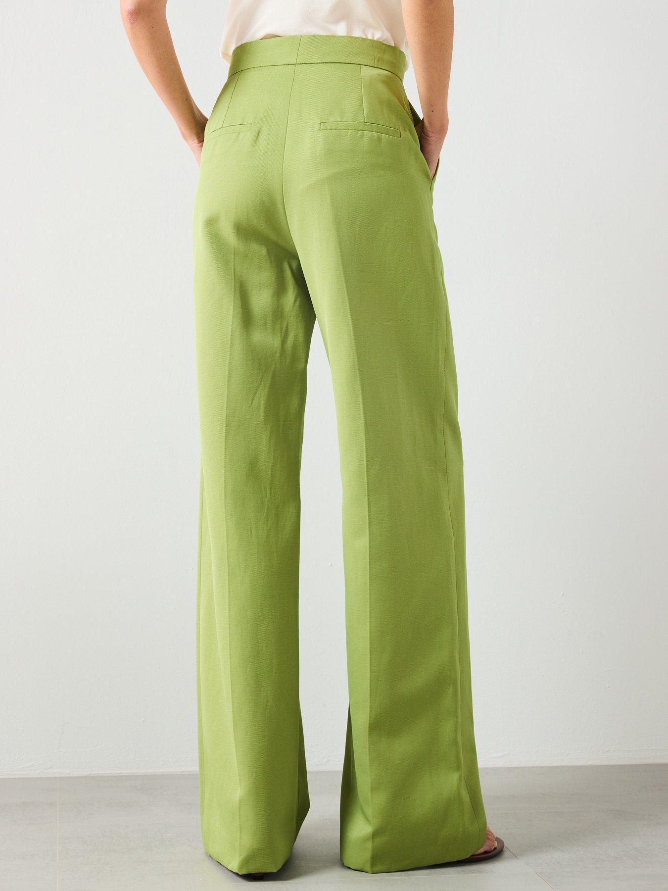 Image 2 of 6 of Mango Straight Fit Linen Blend Suit Trousers - Green