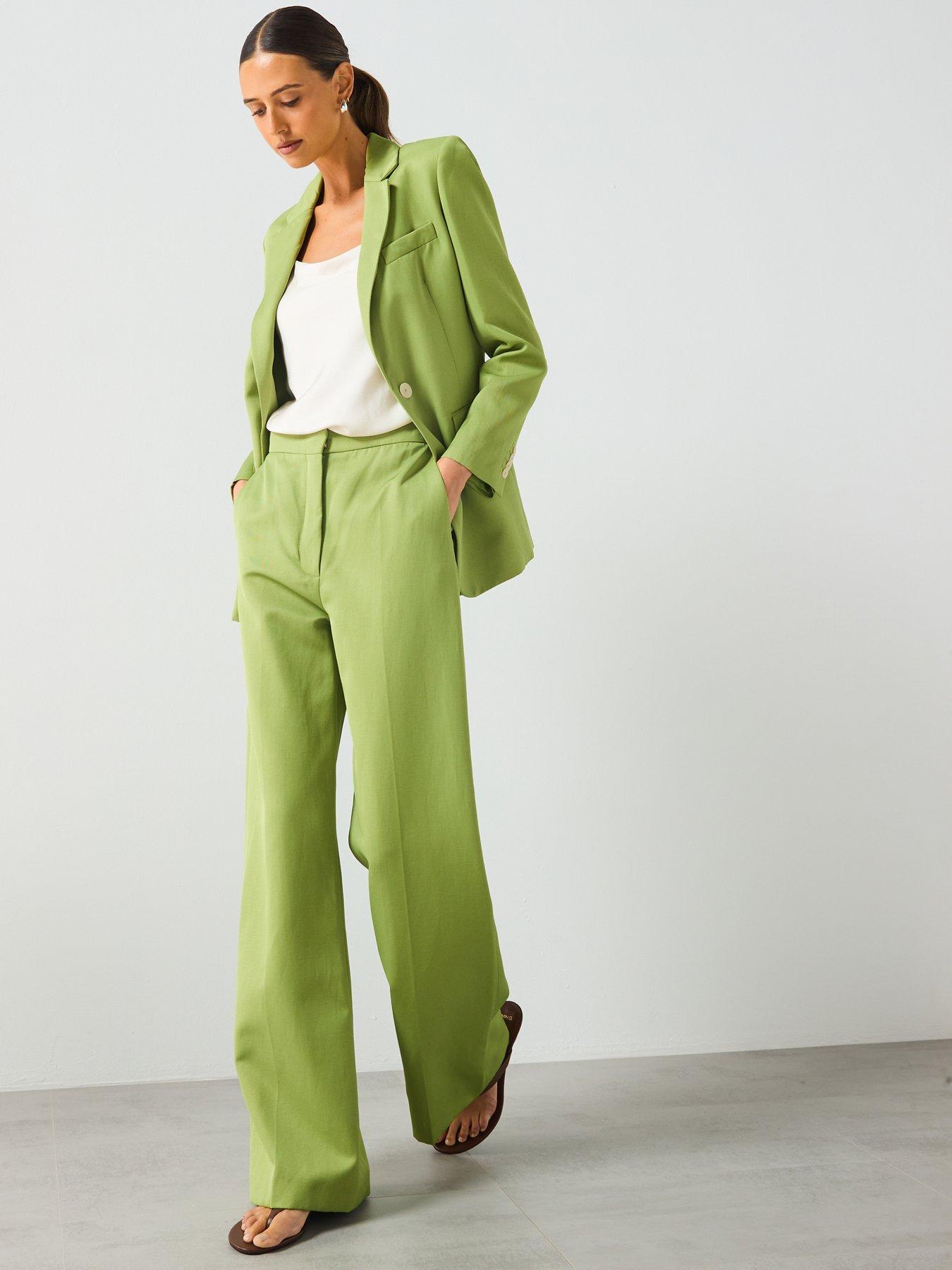 Image 5 of 6 of Mango Straight Fit Linen Blend Suit Trousers - Green