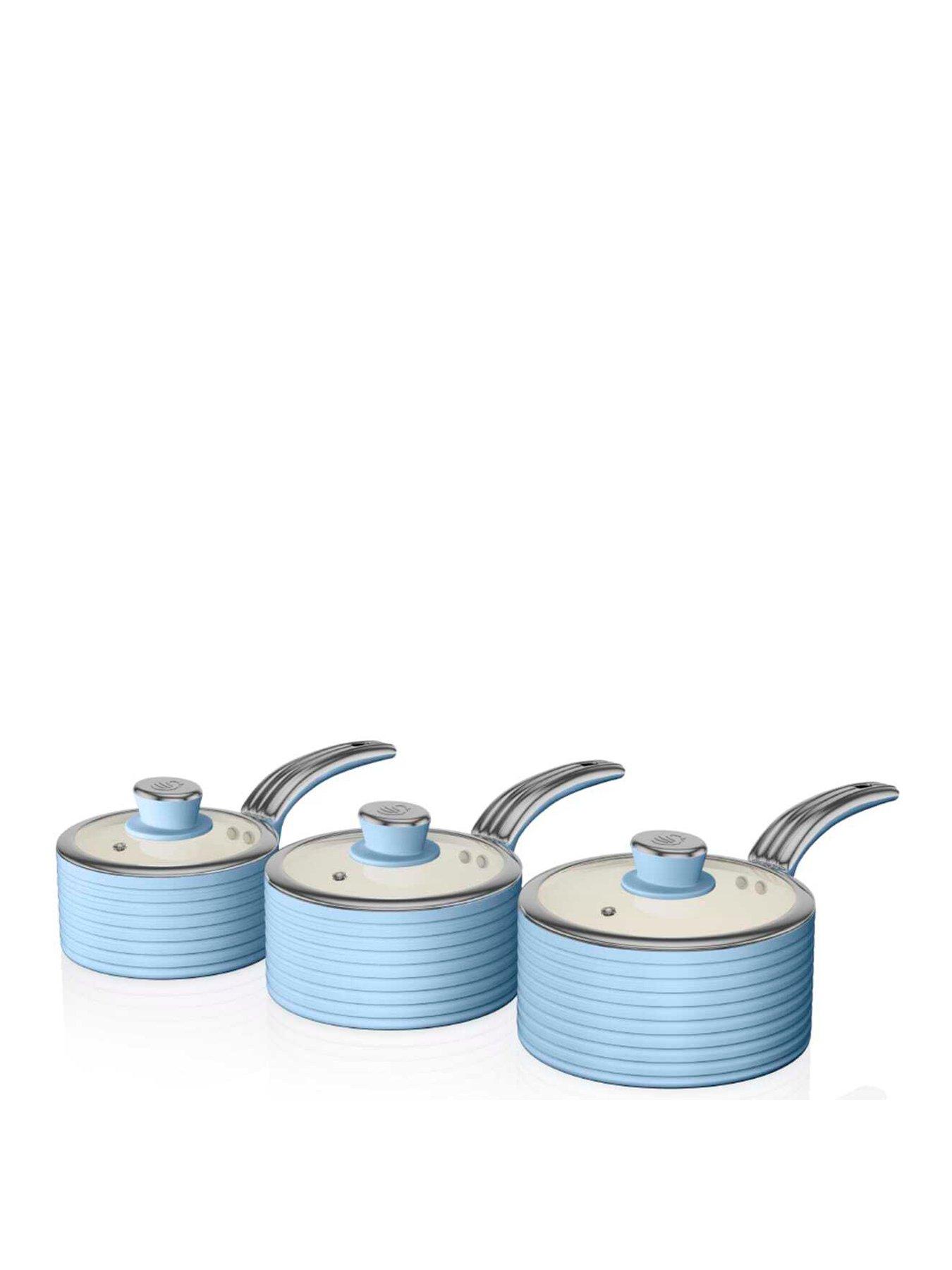 undefined Retro 3 Piece Saucepan Set Blue
