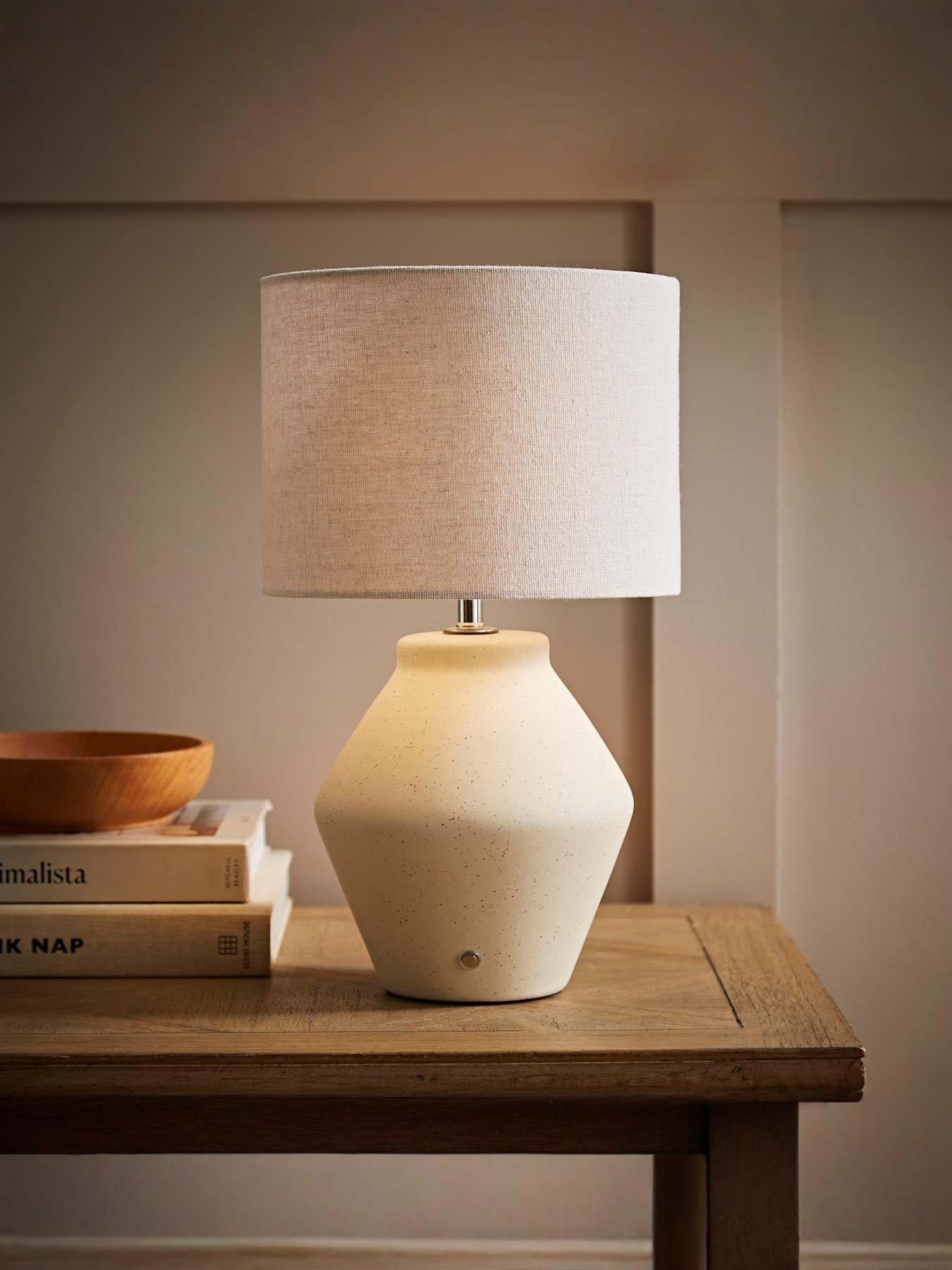 undefined Finn Cream Ceramic Rechargeable Table Lamp With Linen Shade