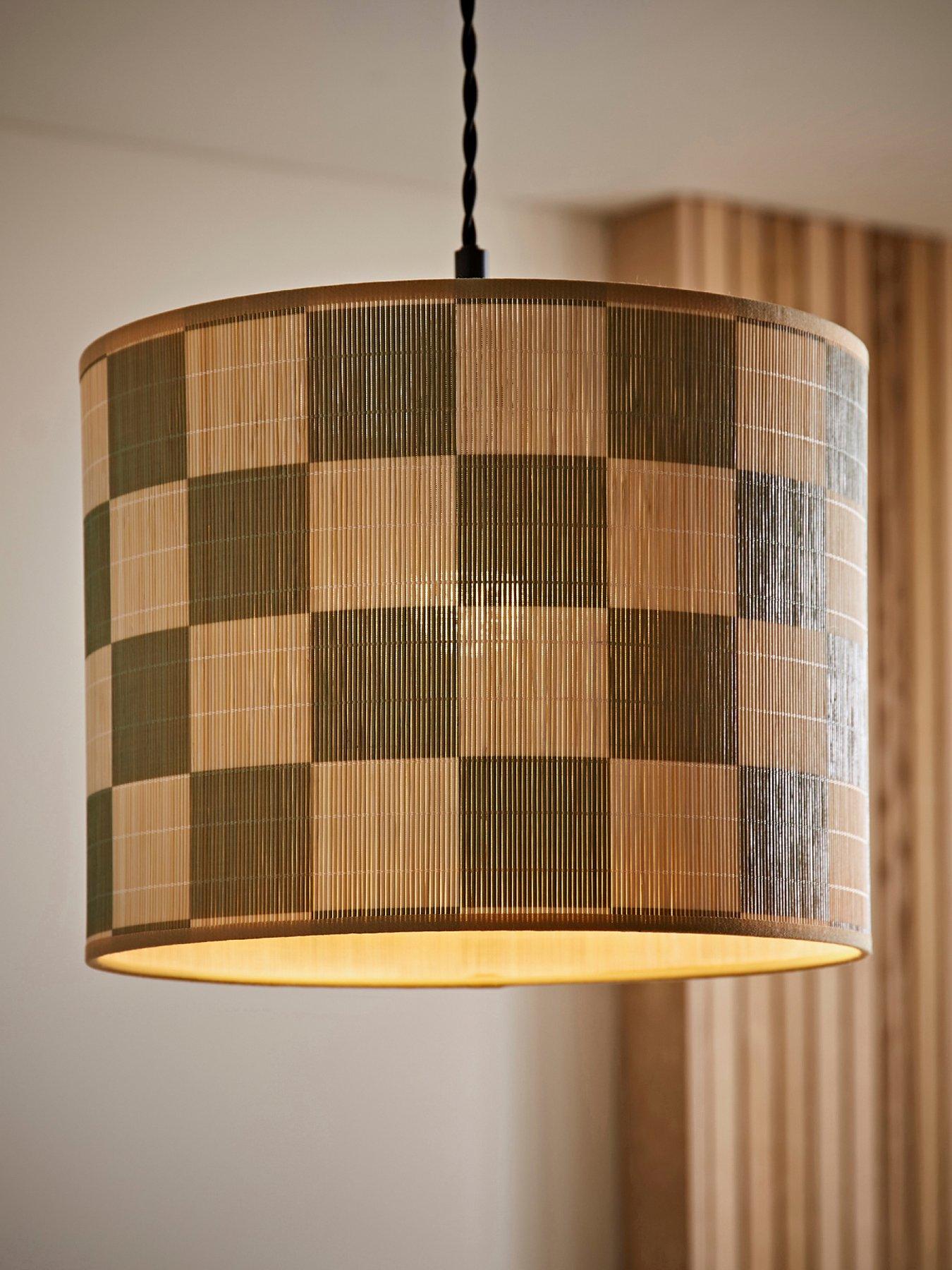 ValueLights Lori Green Checkerboard Bamboo Drum Easy Fit Ceiling Light Lamp Shade