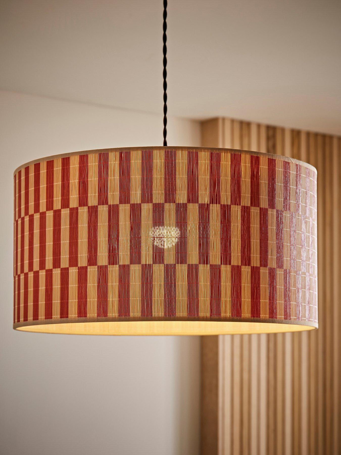 undefined Lori Orange Checker Bamboo Drum Easy Fit Ceiling Light Lamp Shade