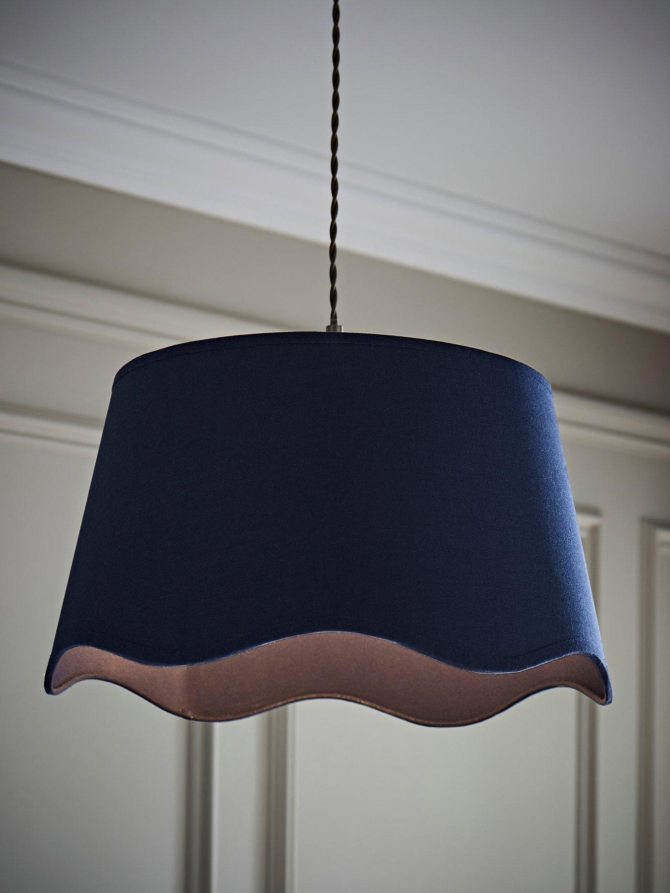 undefined Mabel Navy Blue Linen Large 30cm Scallop Edge With Trim Ceiling Light Lamp Shade
