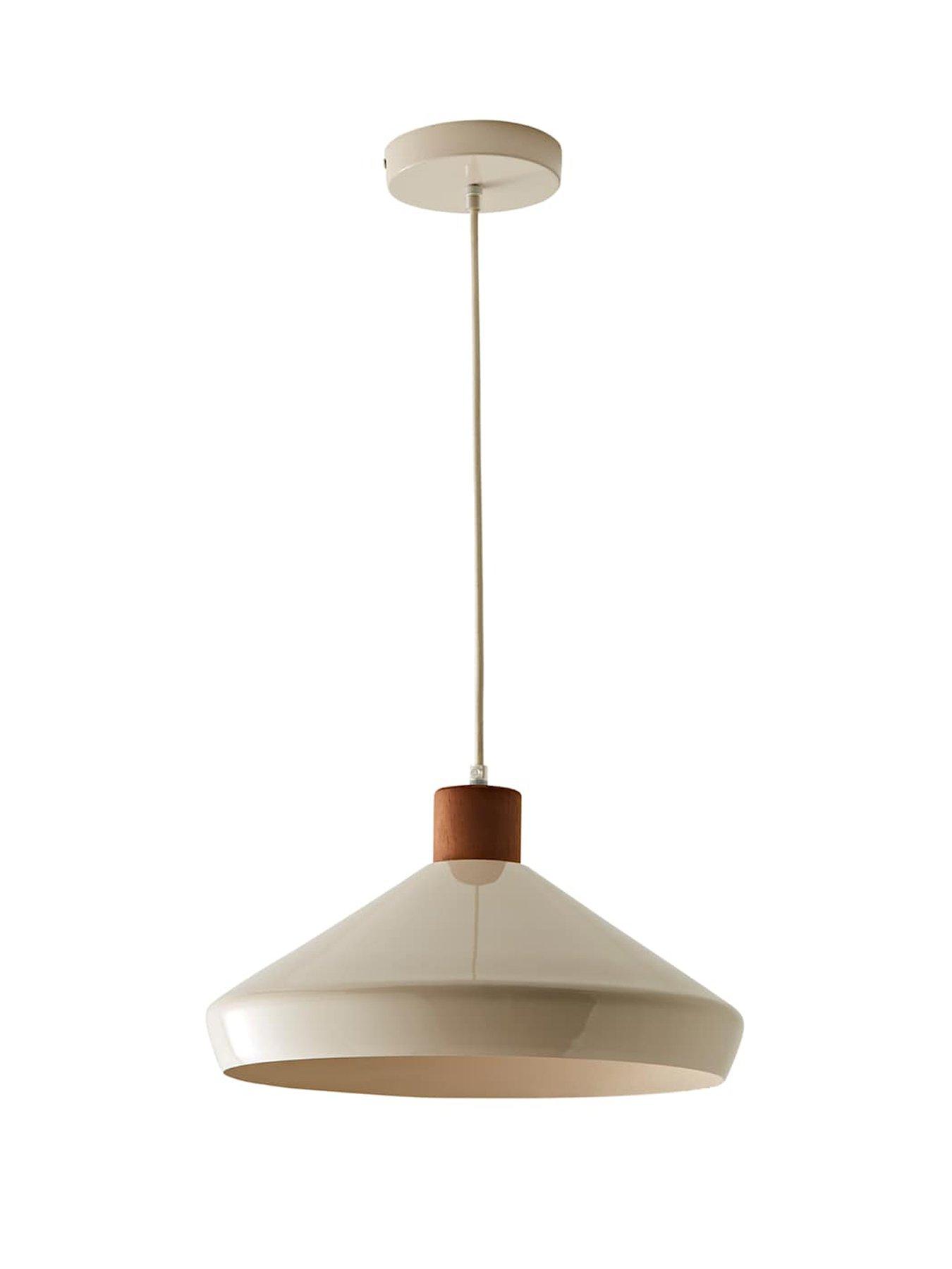 Image 2 of 7 of ValueLights Parker Cream And Walnut Pendant Ceiling Light