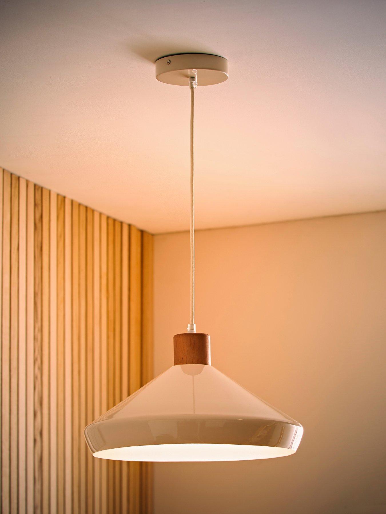 Image 3 of 7 of ValueLights Parker Cream And Walnut Pendant Ceiling Light