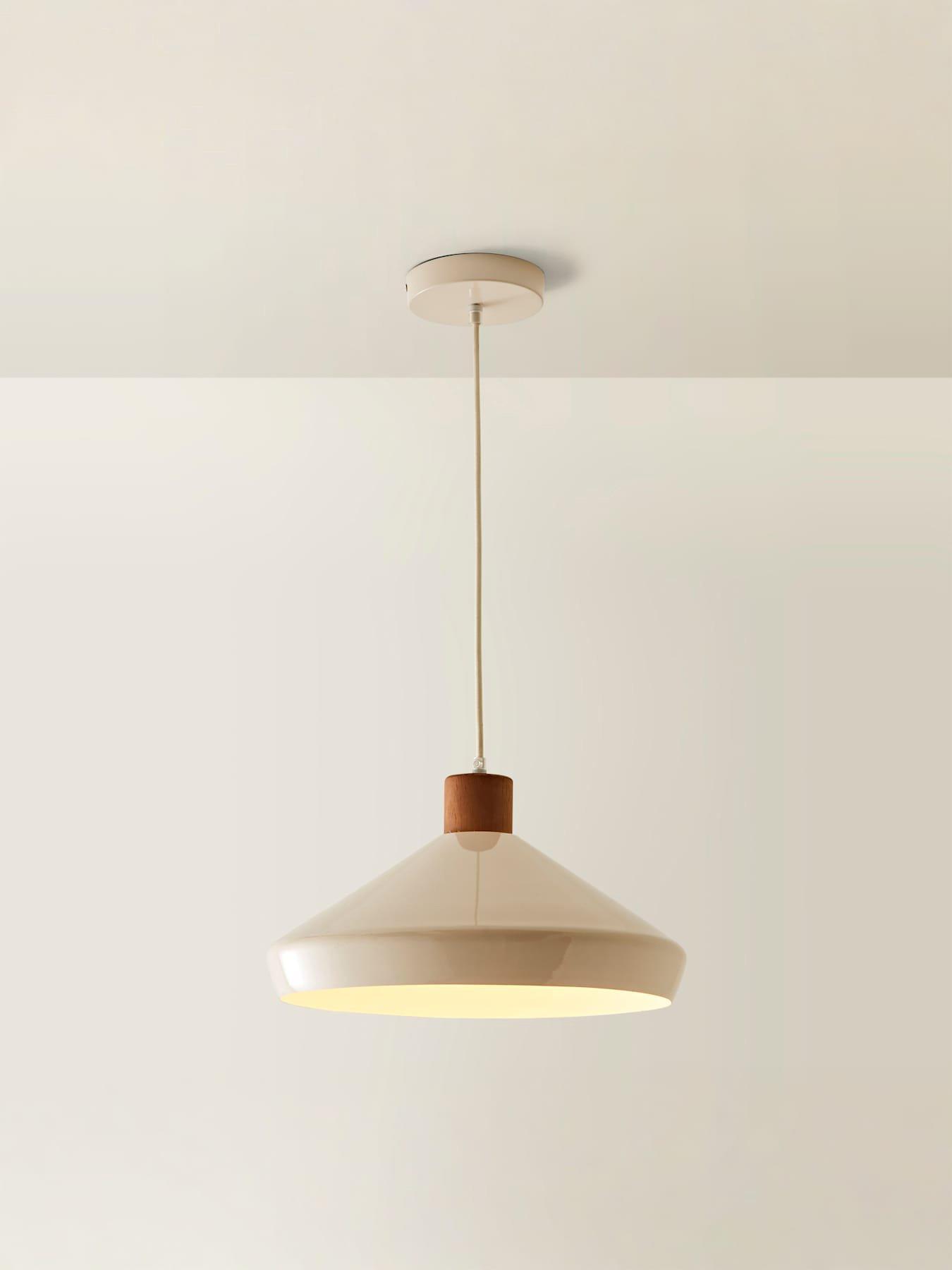 Image 4 of 7 of ValueLights Parker Cream And Walnut Pendant Ceiling Light