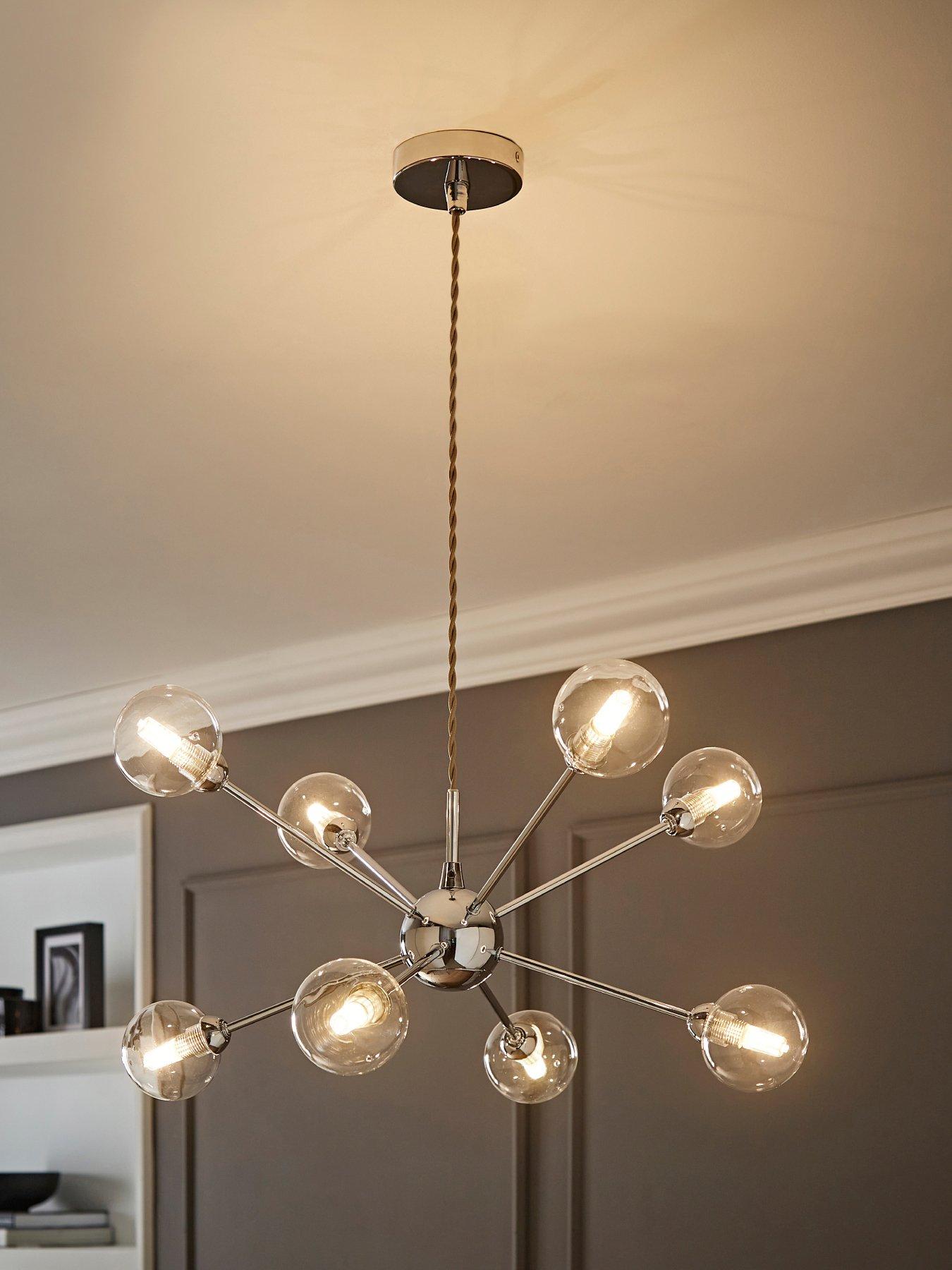 Image 1 of 7 of ValueLights Sputnik Chrome 8 Way Glass Globe Pendant Ceiling Light