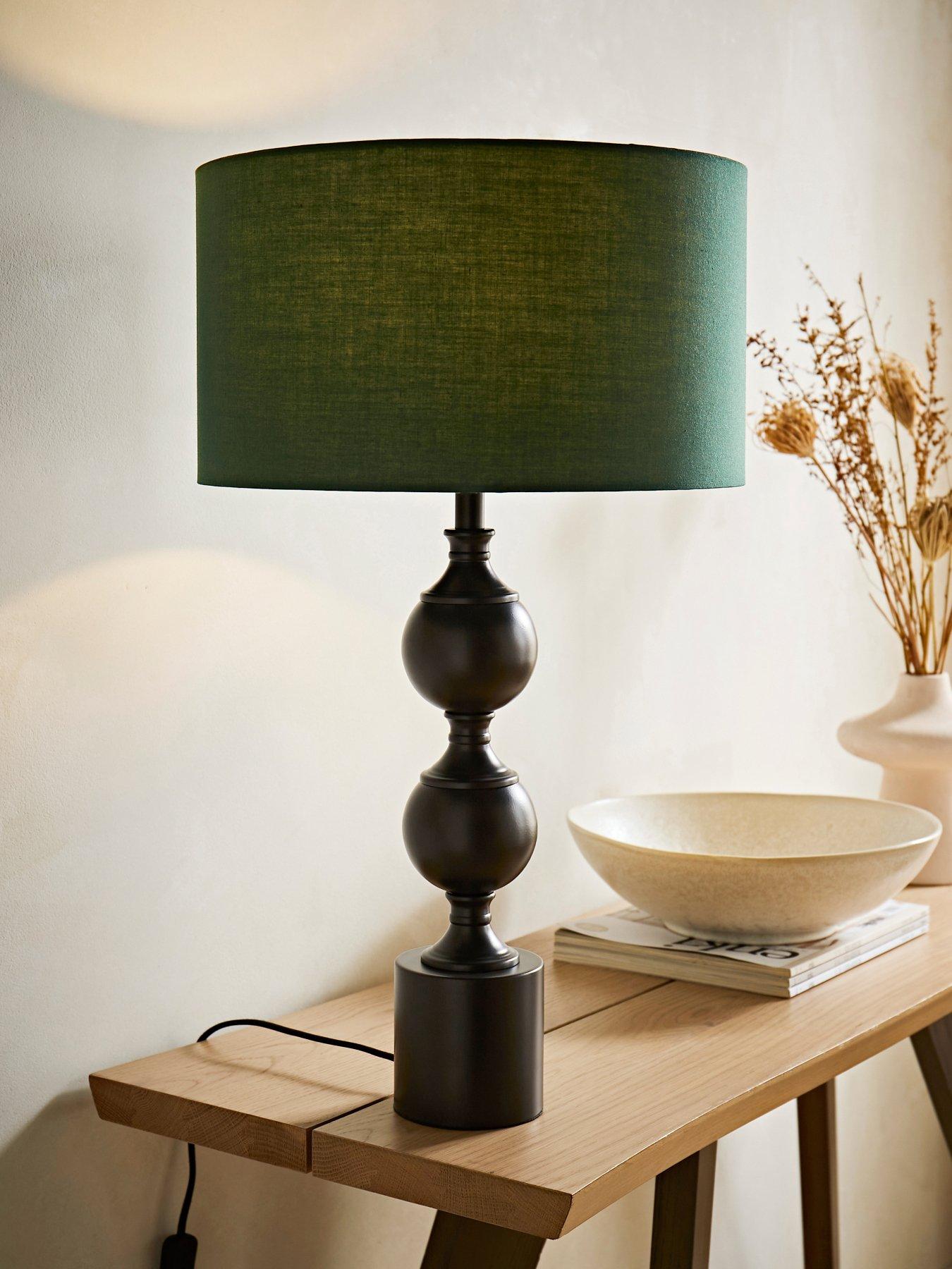 undefined Declan Candlestick Metal Ball Table Lamp With Forest Green Drum Lamp Shade