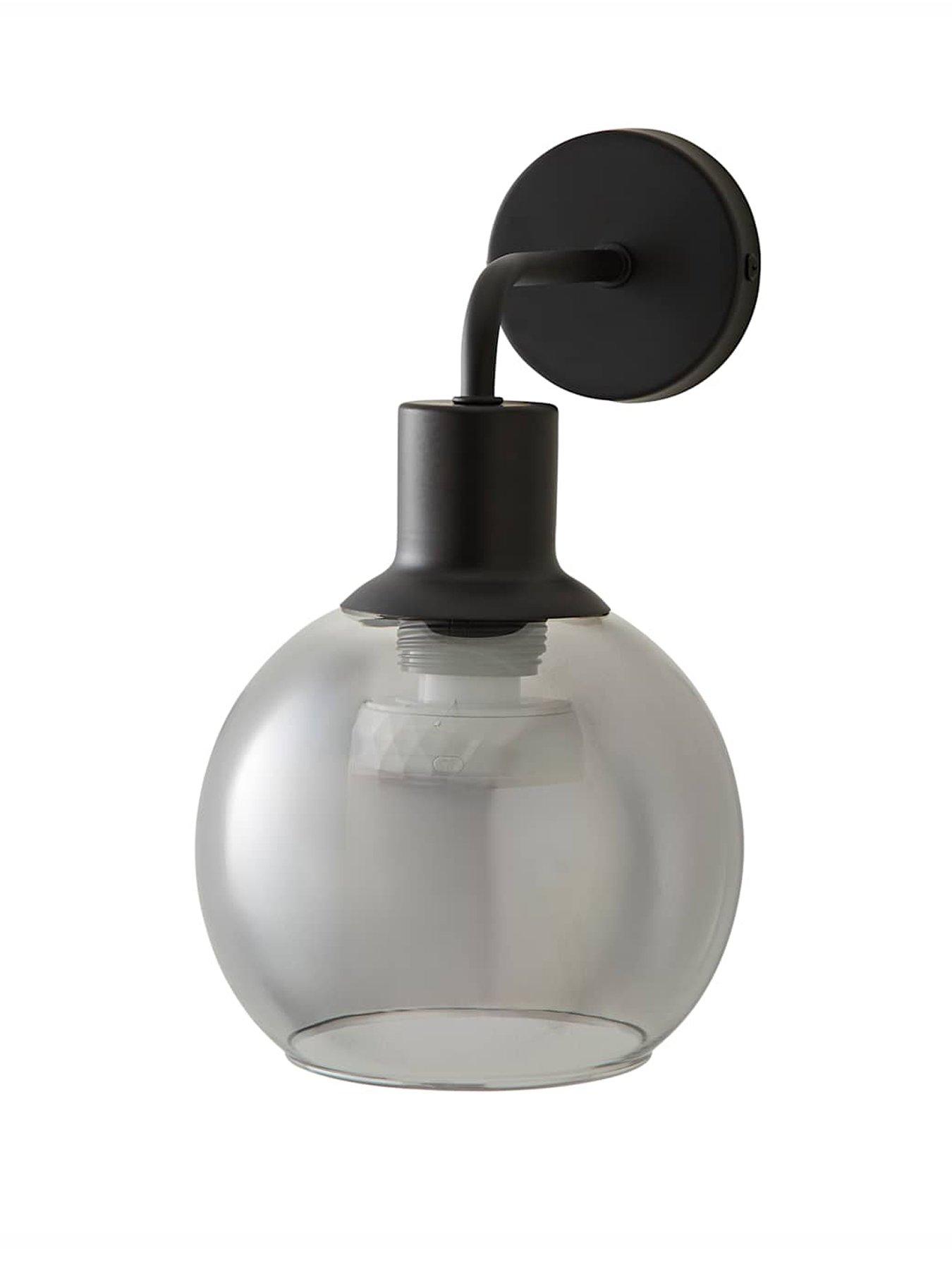 Image 2 of 6 of ValueLights Bellamy Black Glass Globe Rechargeable Wall Light