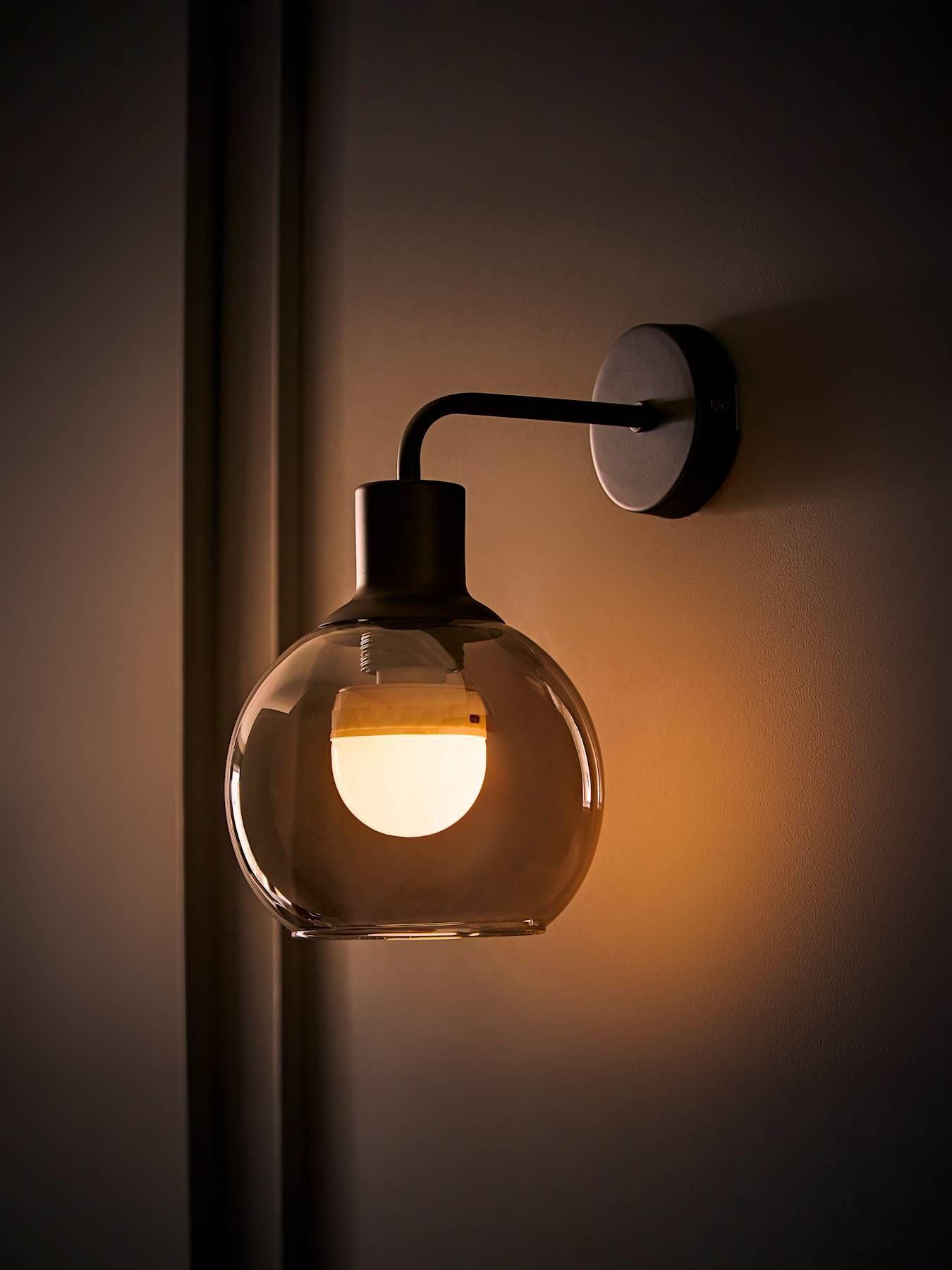 Image 3 of 6 of ValueLights Bellamy Black Glass Globe Rechargeable Wall Light