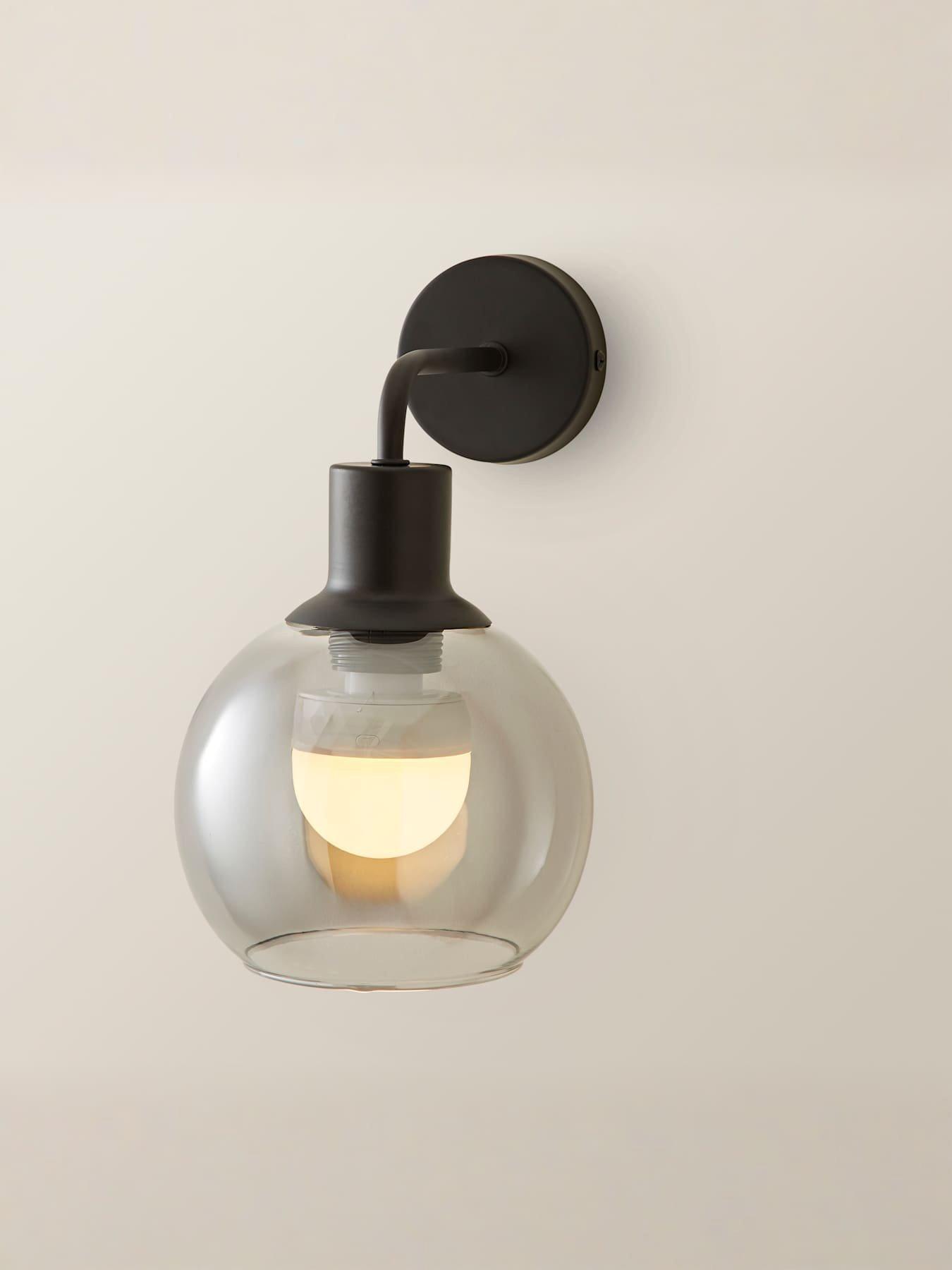 Image 4 of 6 of ValueLights Bellamy Black Glass Globe Rechargeable Wall Light