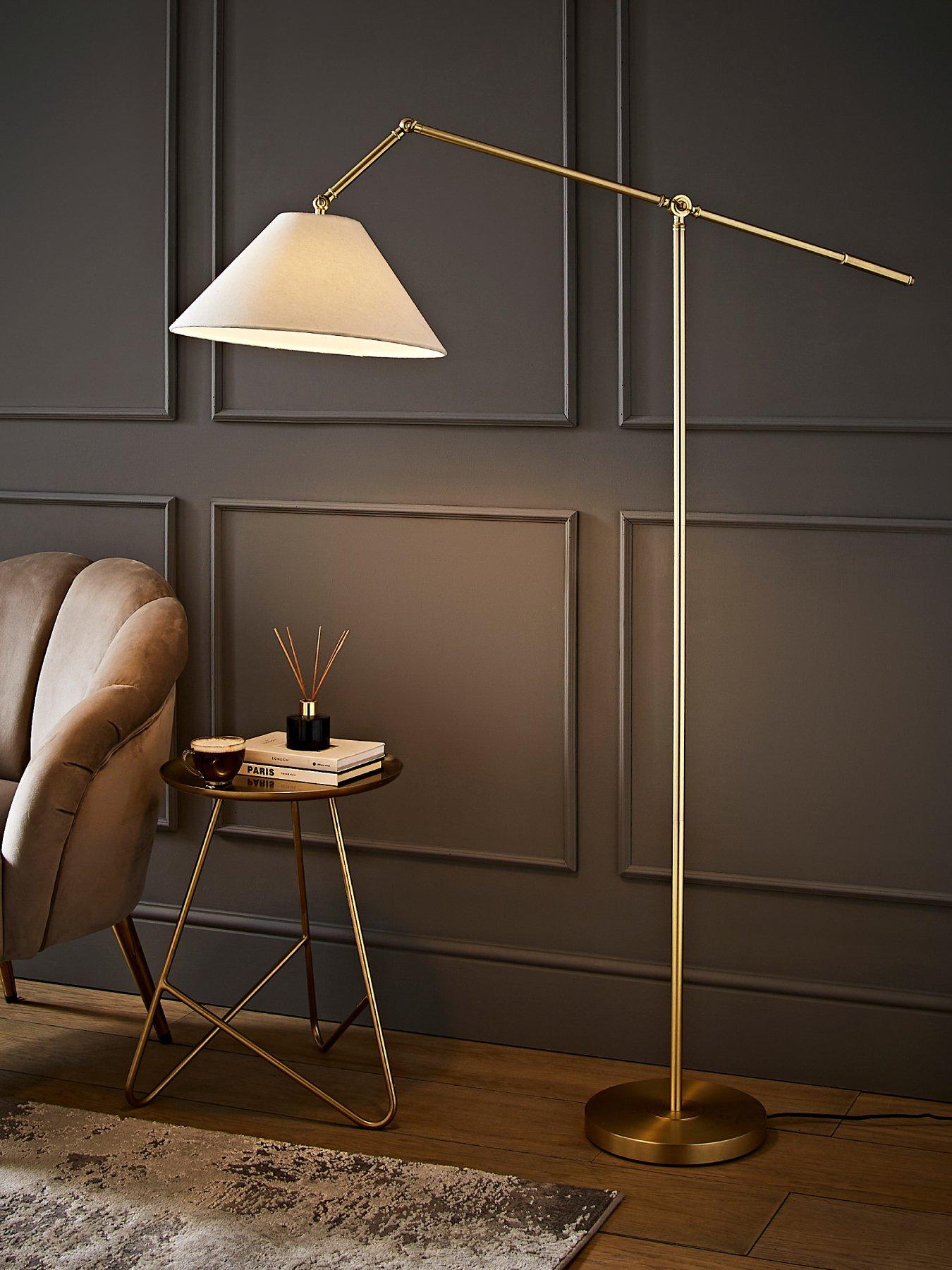 undefined Layla Brushed Gold Adjustable Floor Lamp With Linen Shade