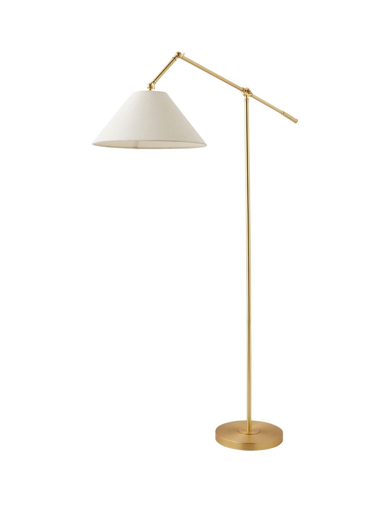 Image 2 of 6 of ValueLights Layla Brushed Gold Adjustable Floor Lamp With Linen Shade