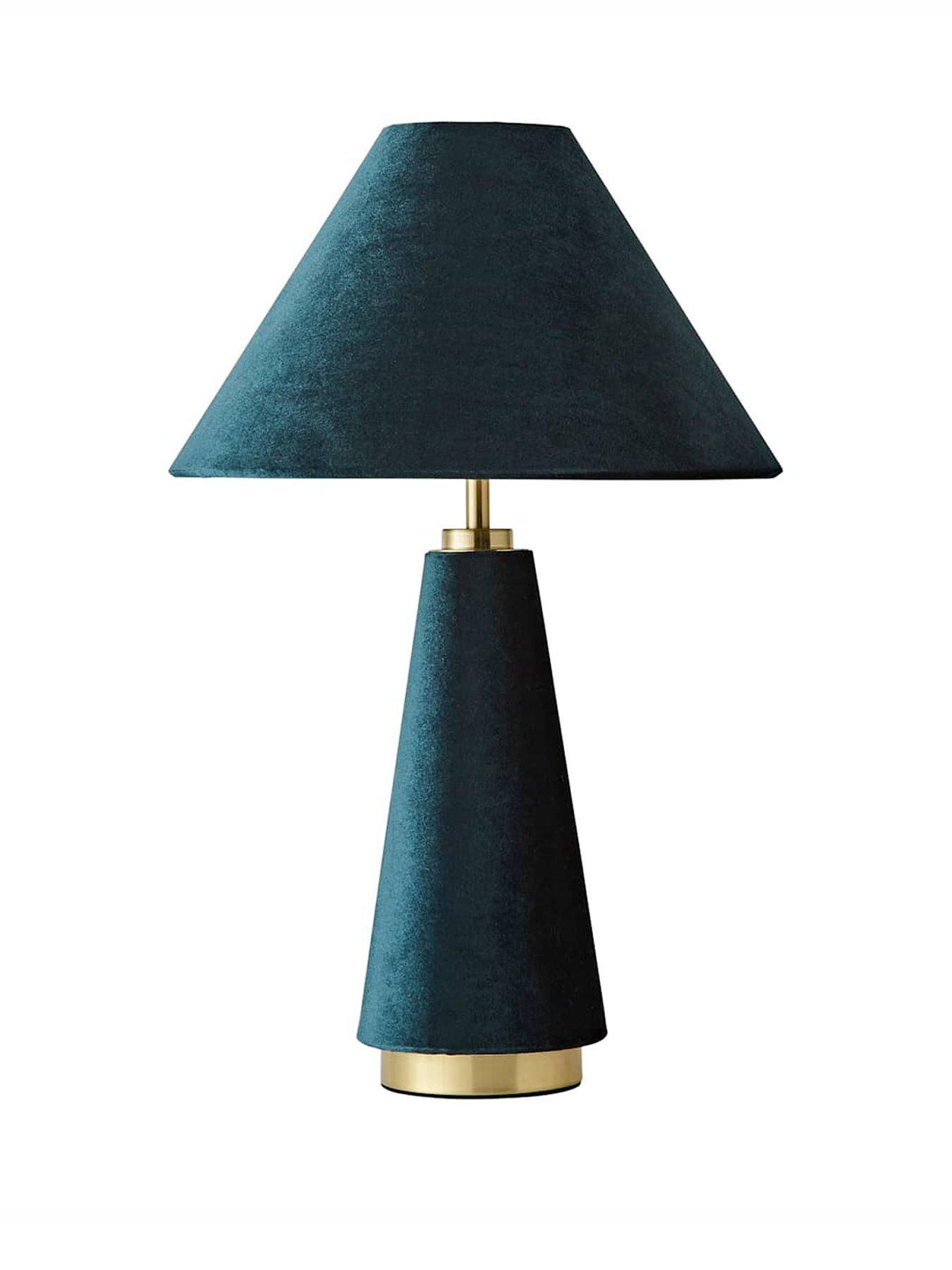 Image 2 of 7 of ValueLights Martha Conical Teal Velvet Table Lamp