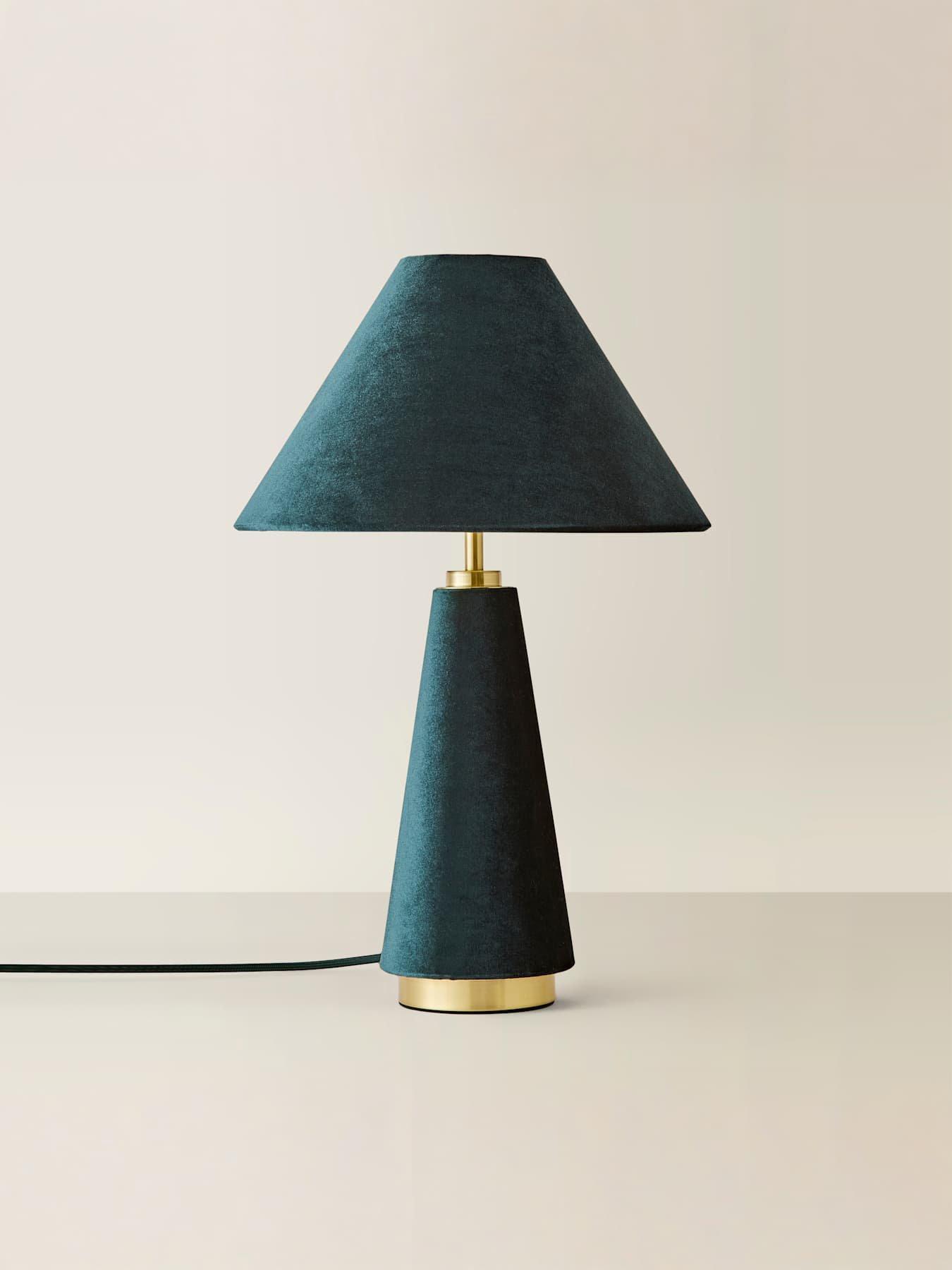 Image 4 of 7 of ValueLights Martha Conical Teal Velvet Table Lamp