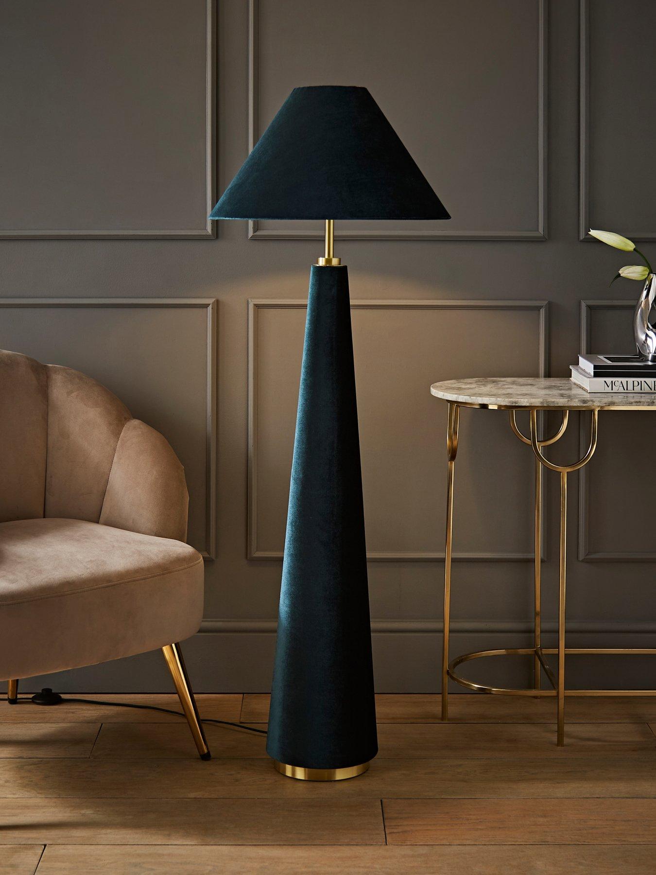 undefined Martha Conical Teal Velvet Midi Floor Lamp