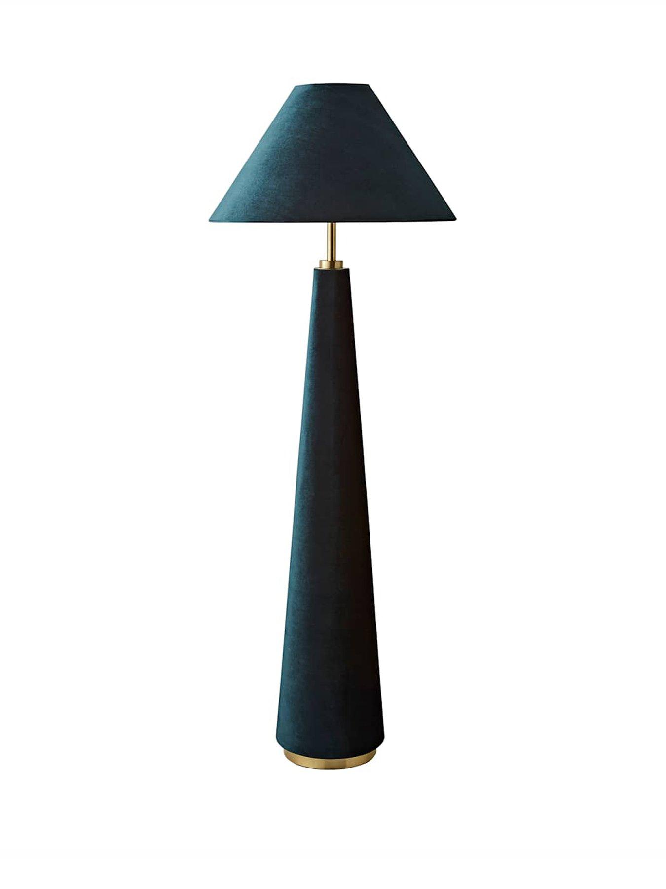 Image 2 of 7 of ValueLights Martha Conical Teal Velvet Midi Floor Lamp