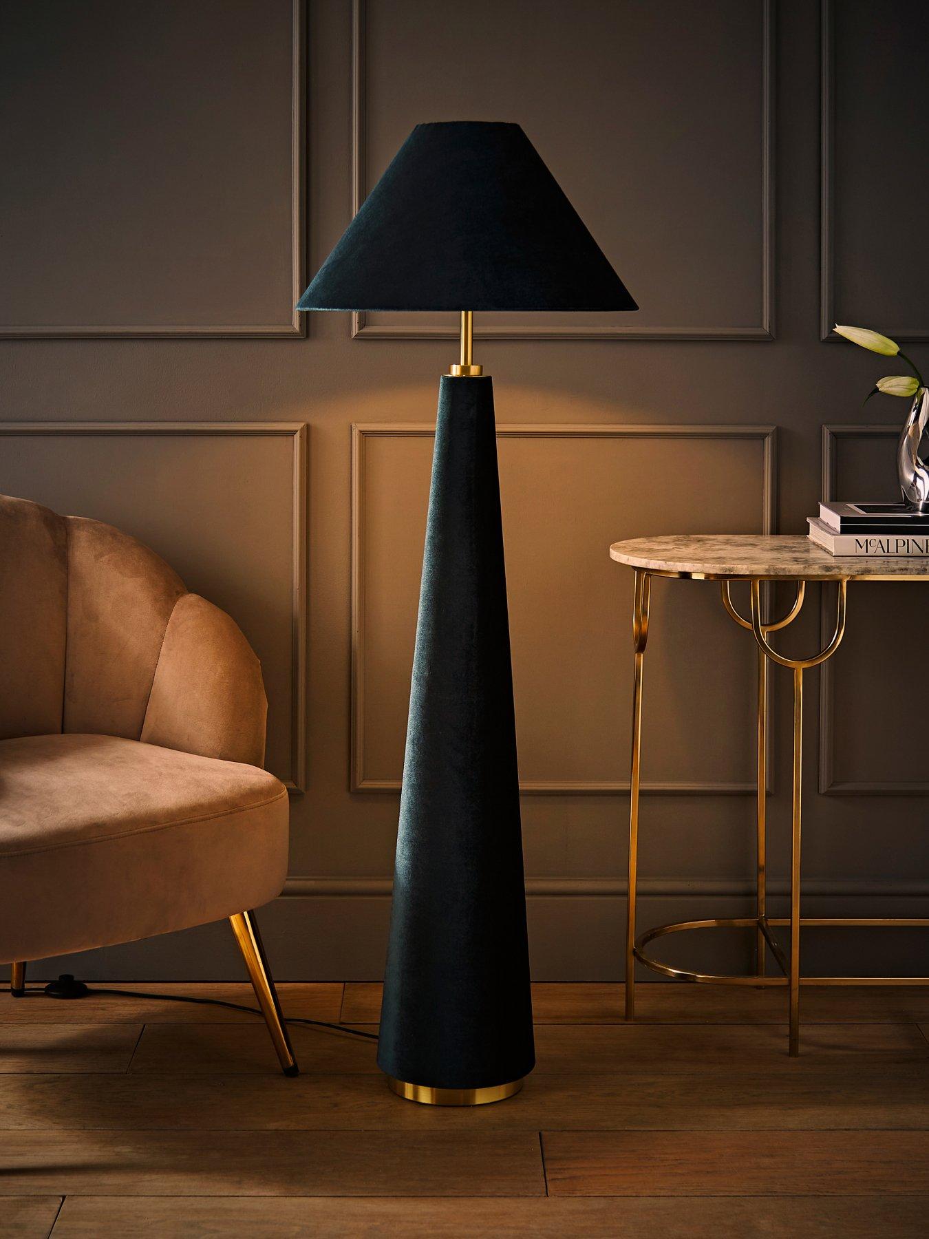 Image 3 of 7 of ValueLights Martha Conical Teal Velvet Midi Floor Lamp