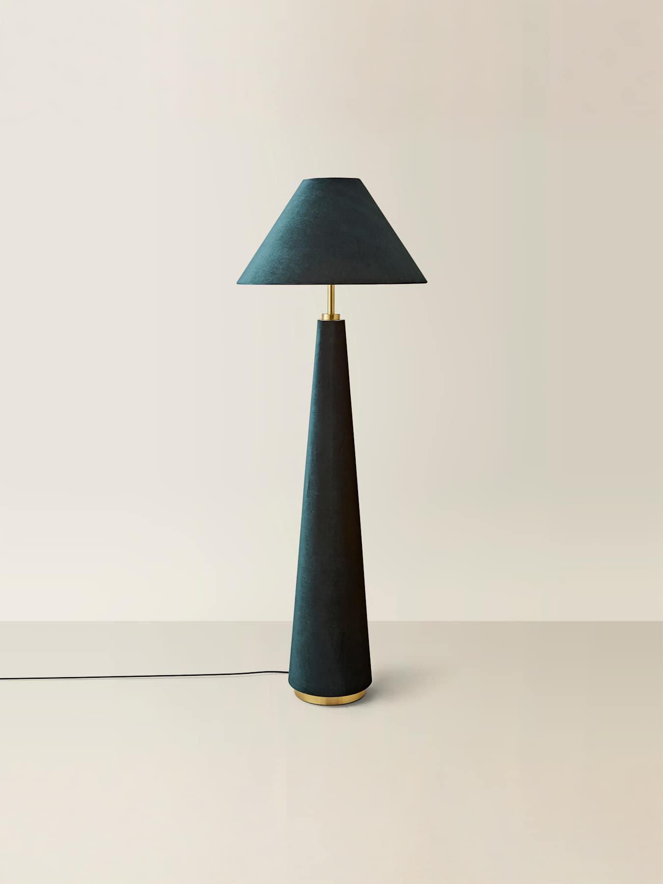 Image 4 of 7 of ValueLights Martha Conical Teal Velvet Midi Floor Lamp