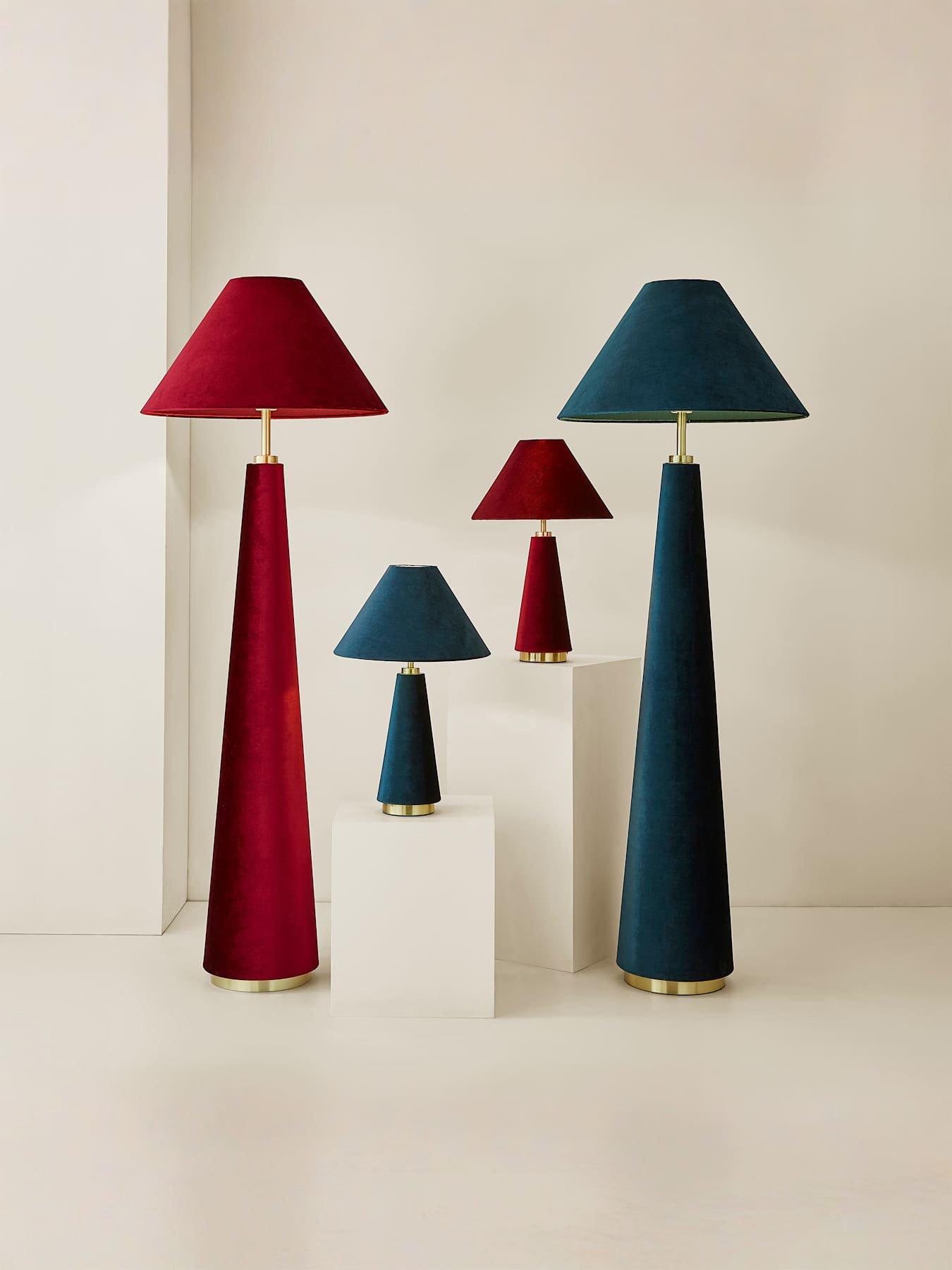 Image 7 of 7 of ValueLights Martha Conical Teal Velvet Midi Floor Lamp