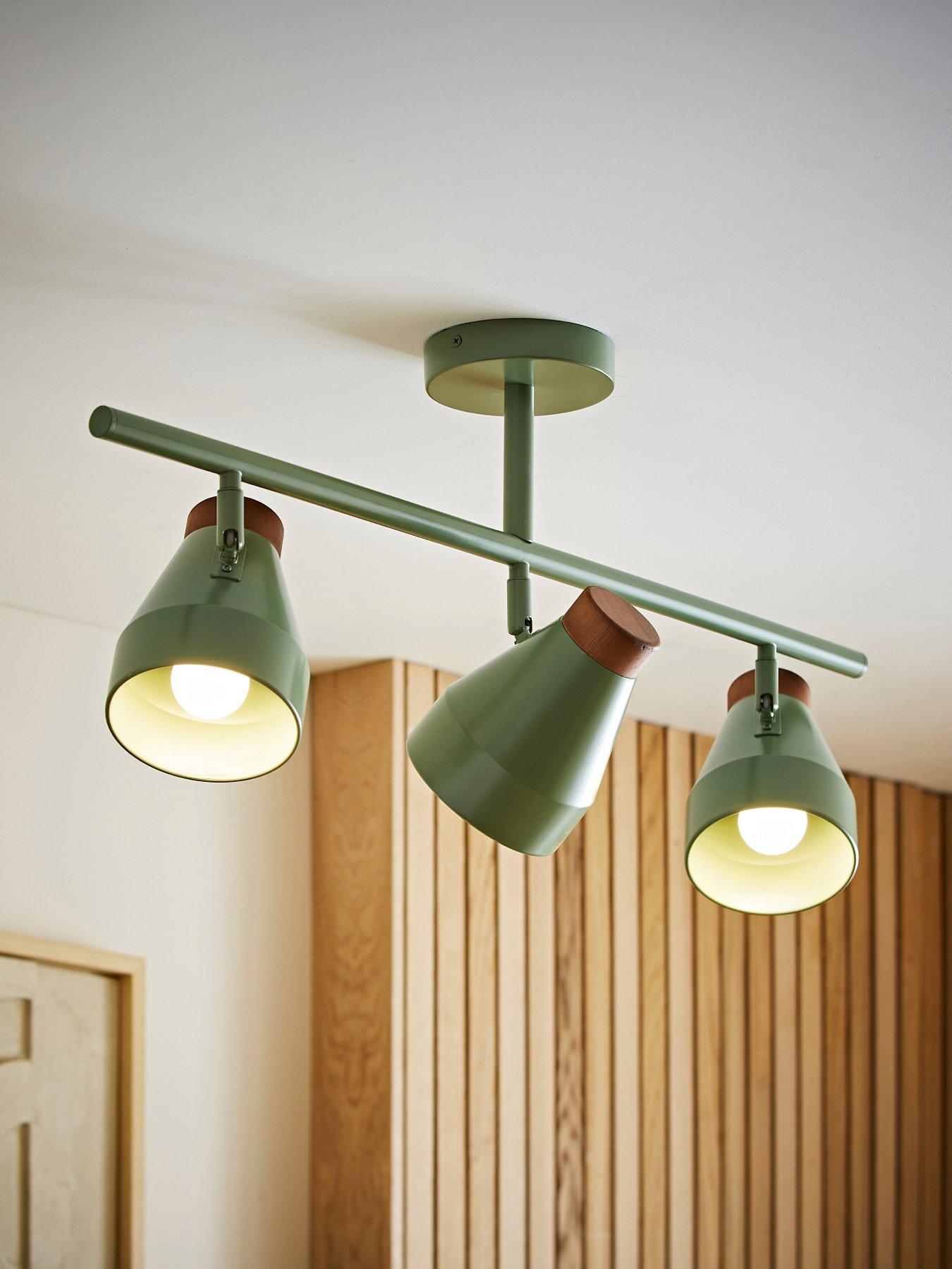 Image 1 of 7 of ValueLights Parker Green And Walnut 3 Way Ceiling Light