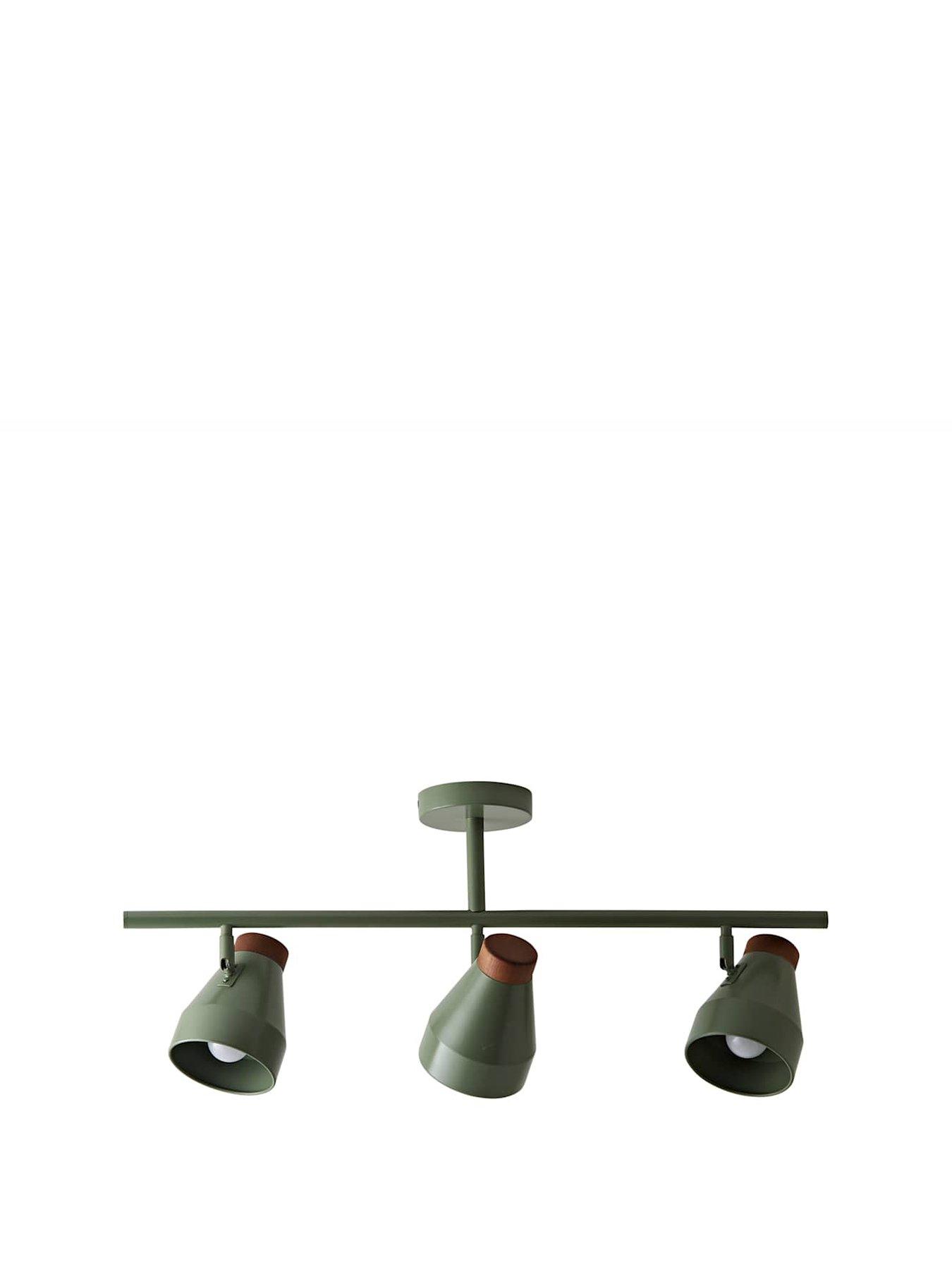 Image 2 of 7 of ValueLights Parker Green And Walnut 3 Way Ceiling Light