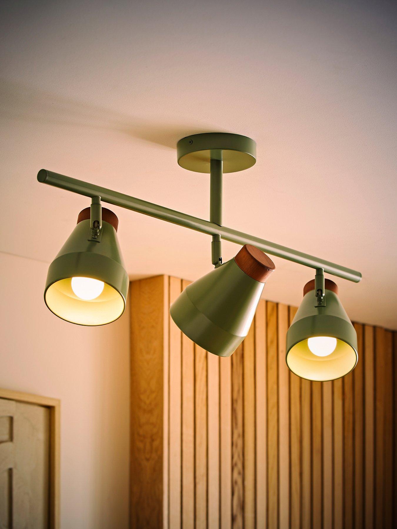 Image 3 of 7 of ValueLights Parker Green And Walnut 3 Way Ceiling Light