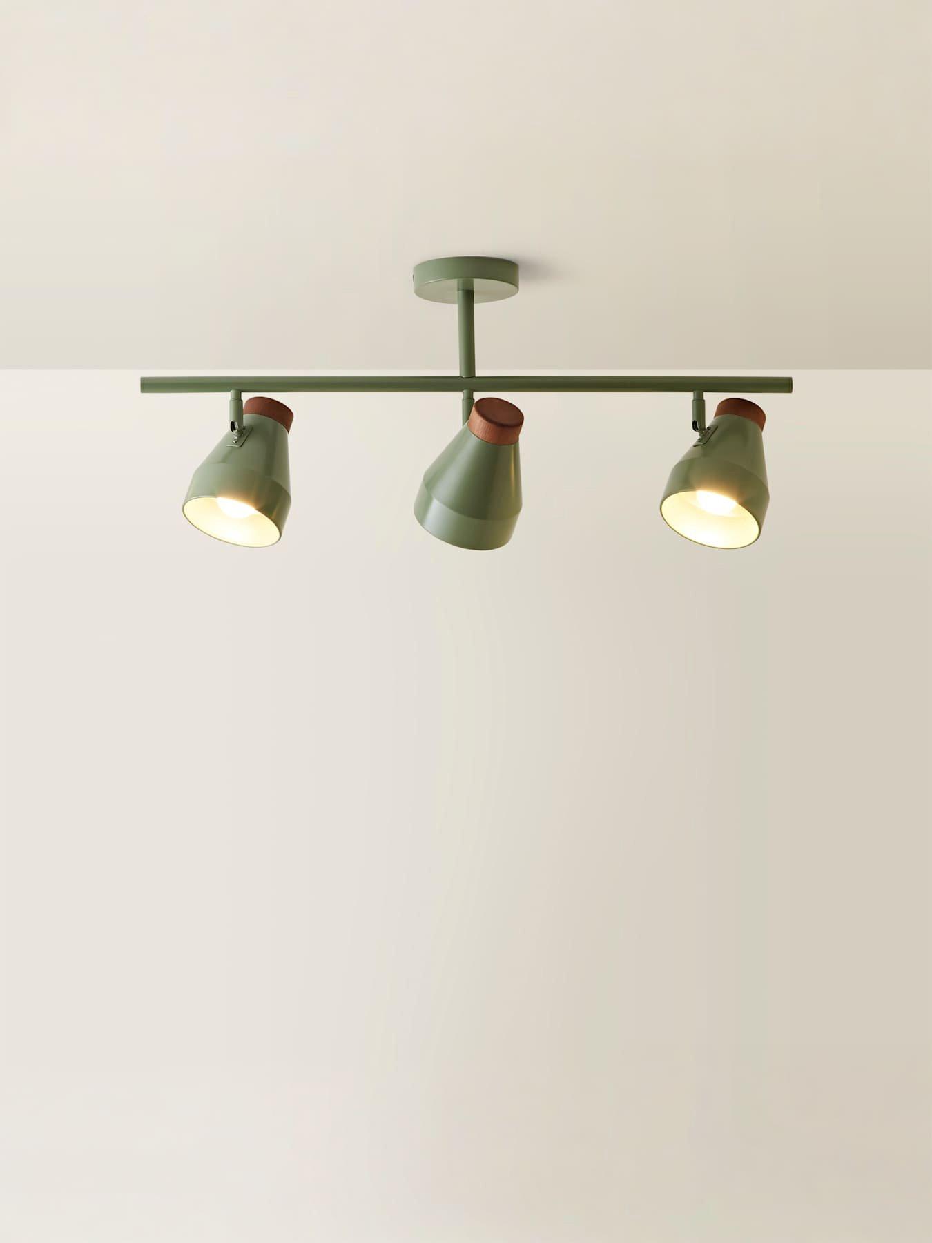Image 4 of 7 of ValueLights Parker Green And Walnut 3 Way Ceiling Light