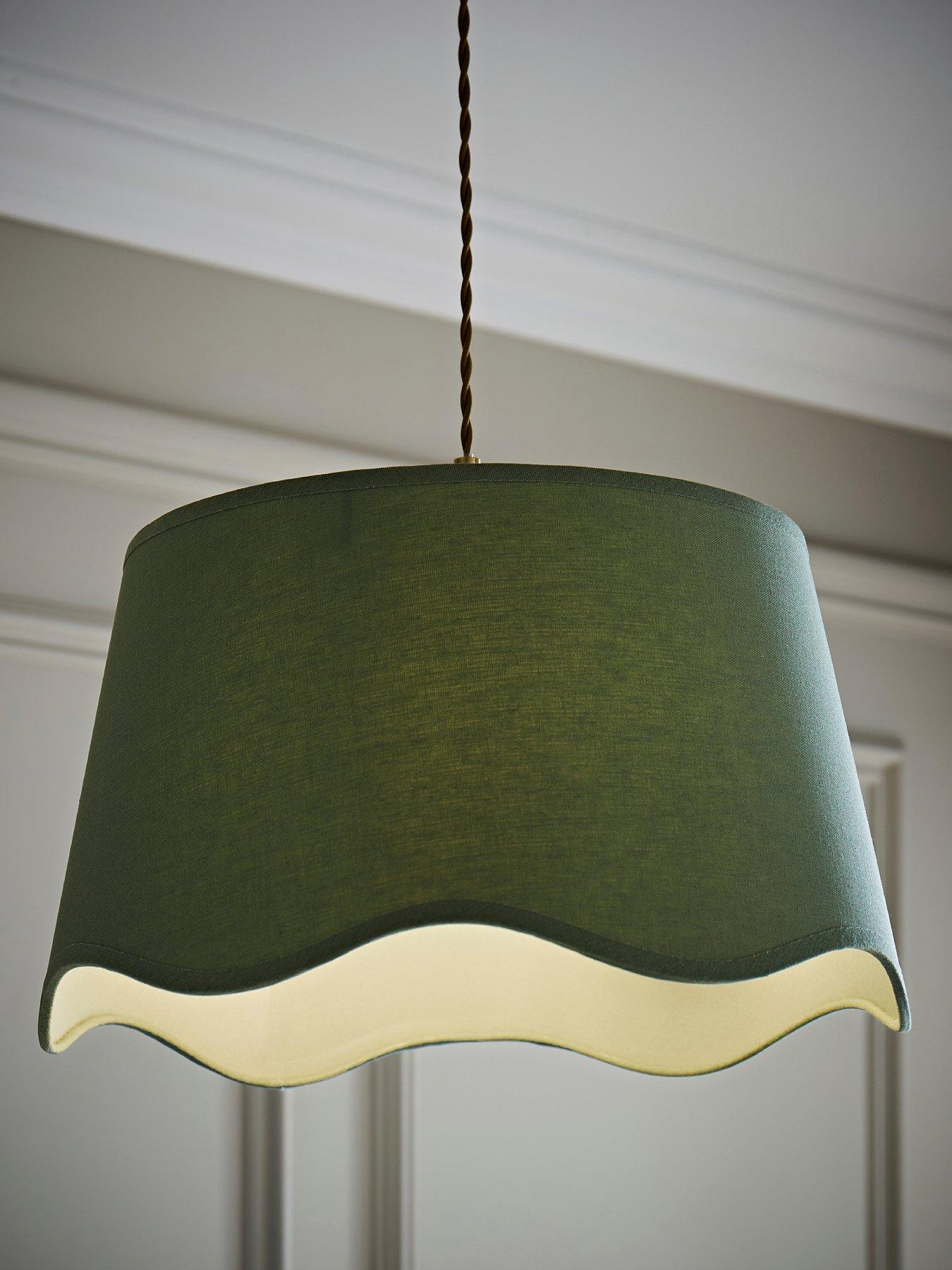 ValueLights Mabel Sage Green Linen Large 30cm Scallop Edge With Trim Ceiling Light Lamp Shade