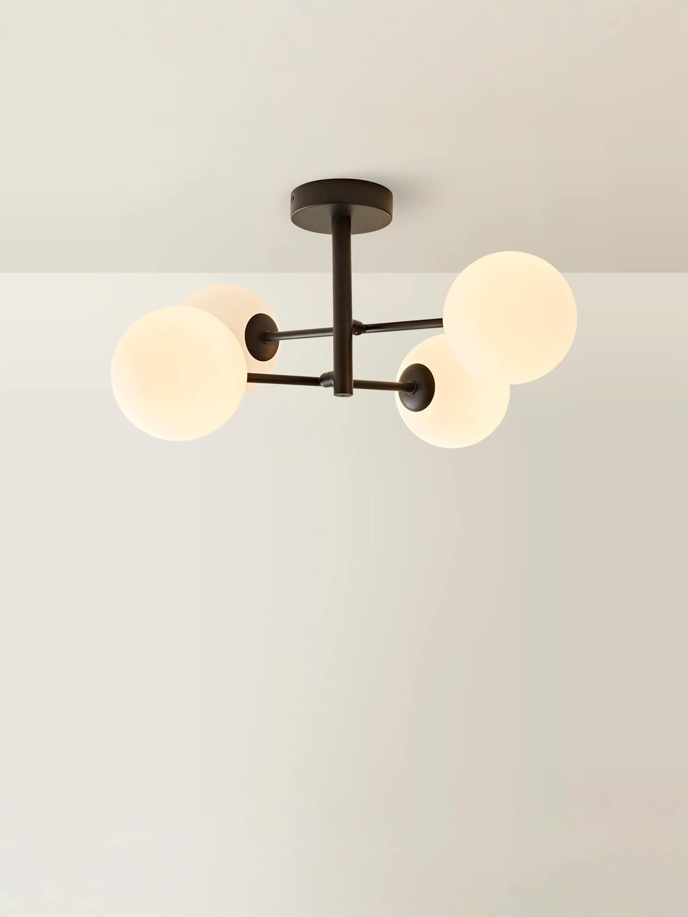 Image 4 of 6 of ValueLights Darla Black 4 Way Frosted Globe Bathroom Ceiling Light