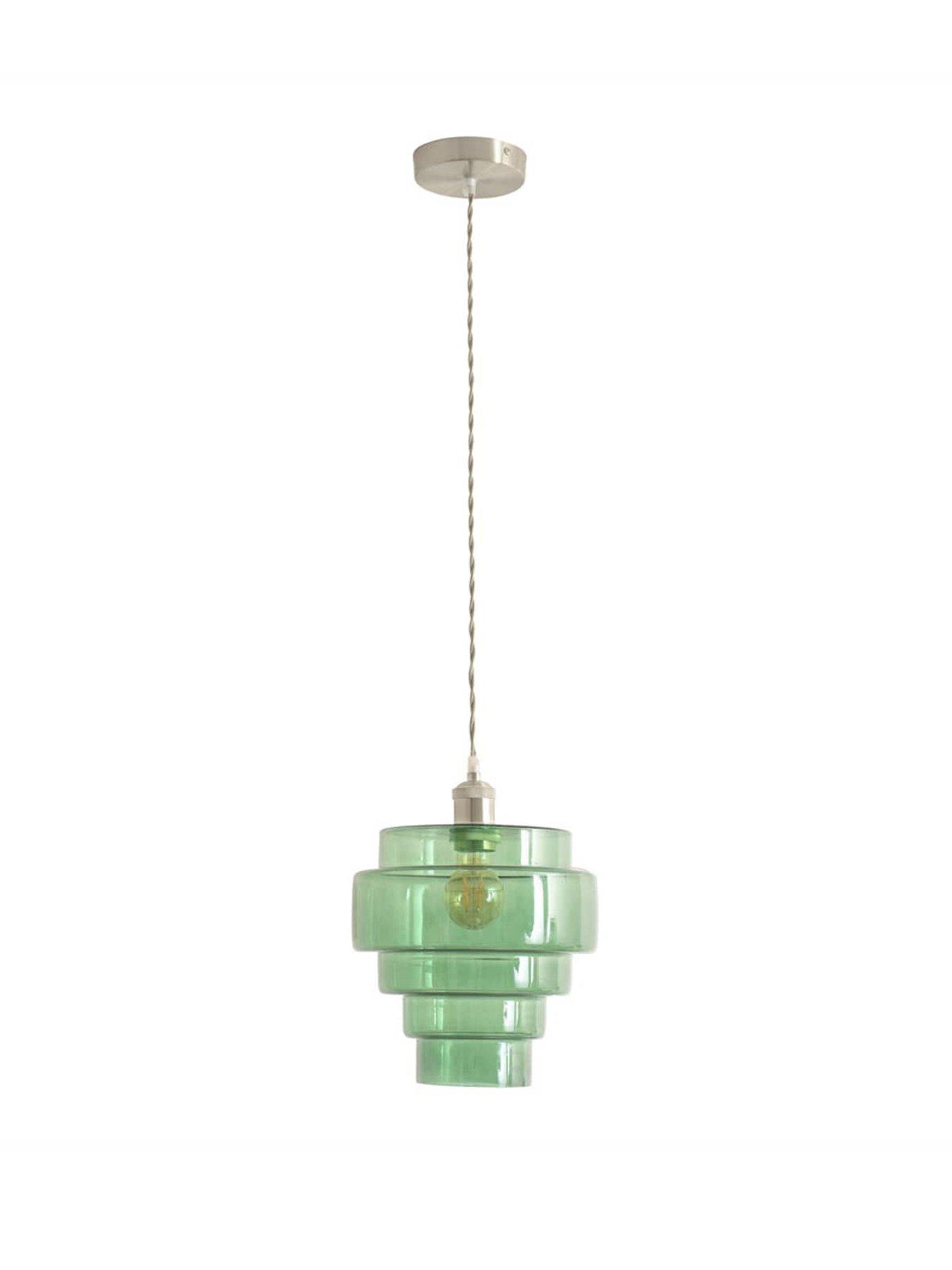 Image 2 of 5 of ValueLights Lane Green Glass 5 Tier Layer Shade Brushed Chrome Single Ceiling Pendant Light