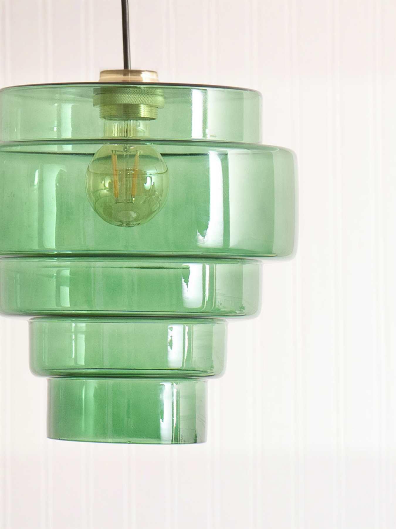 Image 4 of 4 of ValueLights Lane Green Glass 5 Tier Layered Easy Fit Ceiling Pendant Lamp Shade