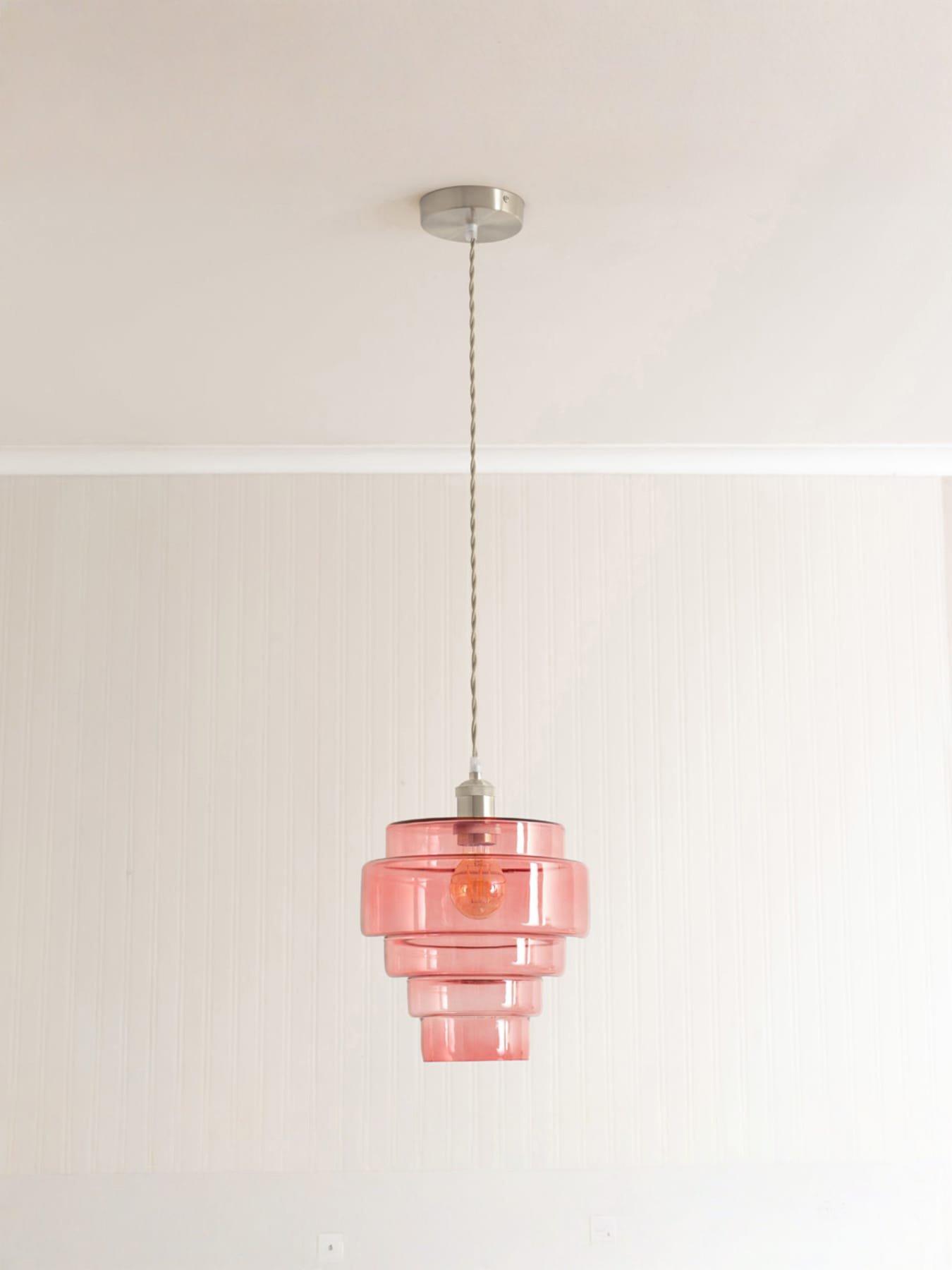 undefined Lane Pink Glass 5 Tier Layer Shade Brushed Chrome Single Ceiling Pendant Light