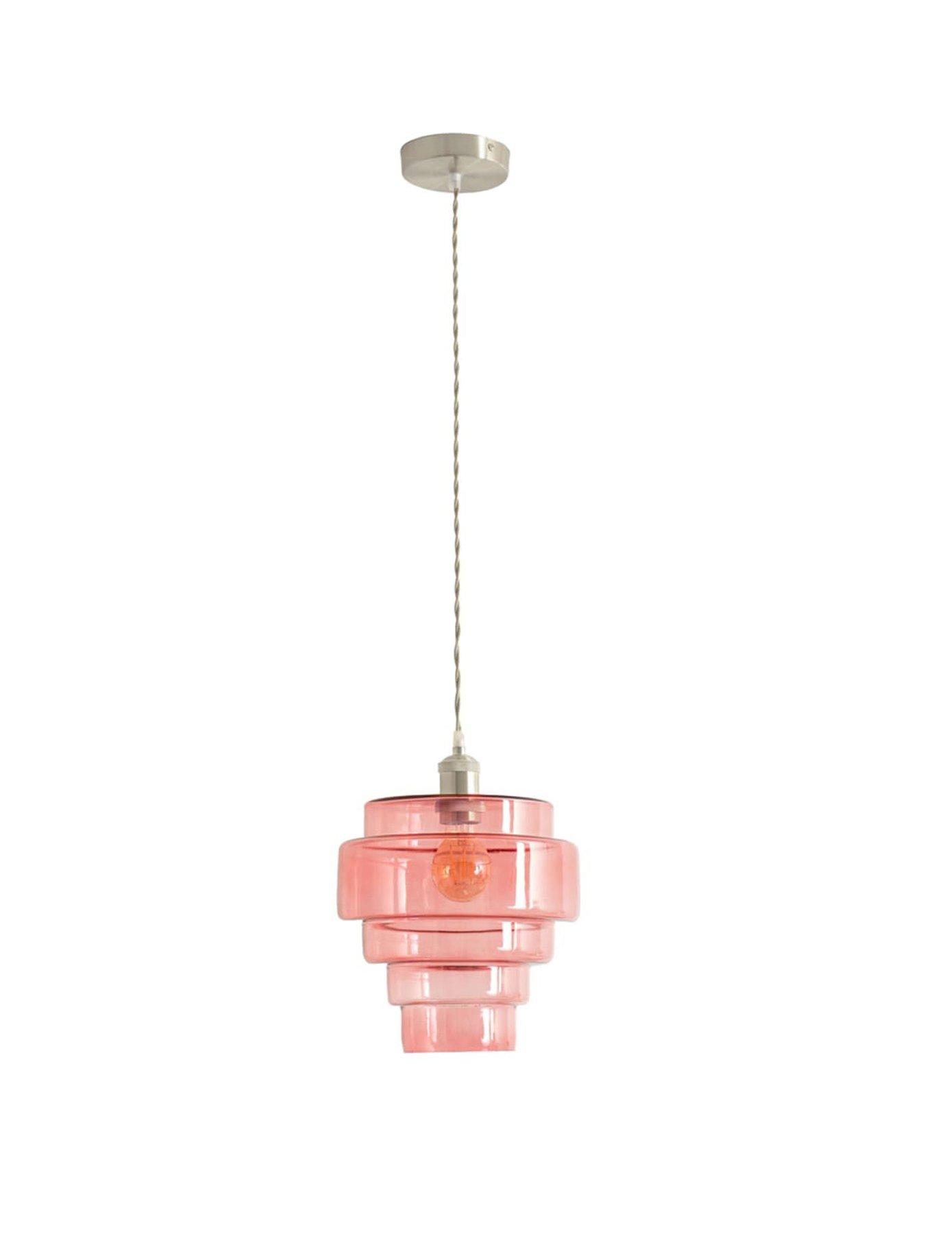 Image 2 of 5 of ValueLights Lane Pink Glass 5 Tier Layer Shade Brushed Chrome Single Ceiling Pendant Light