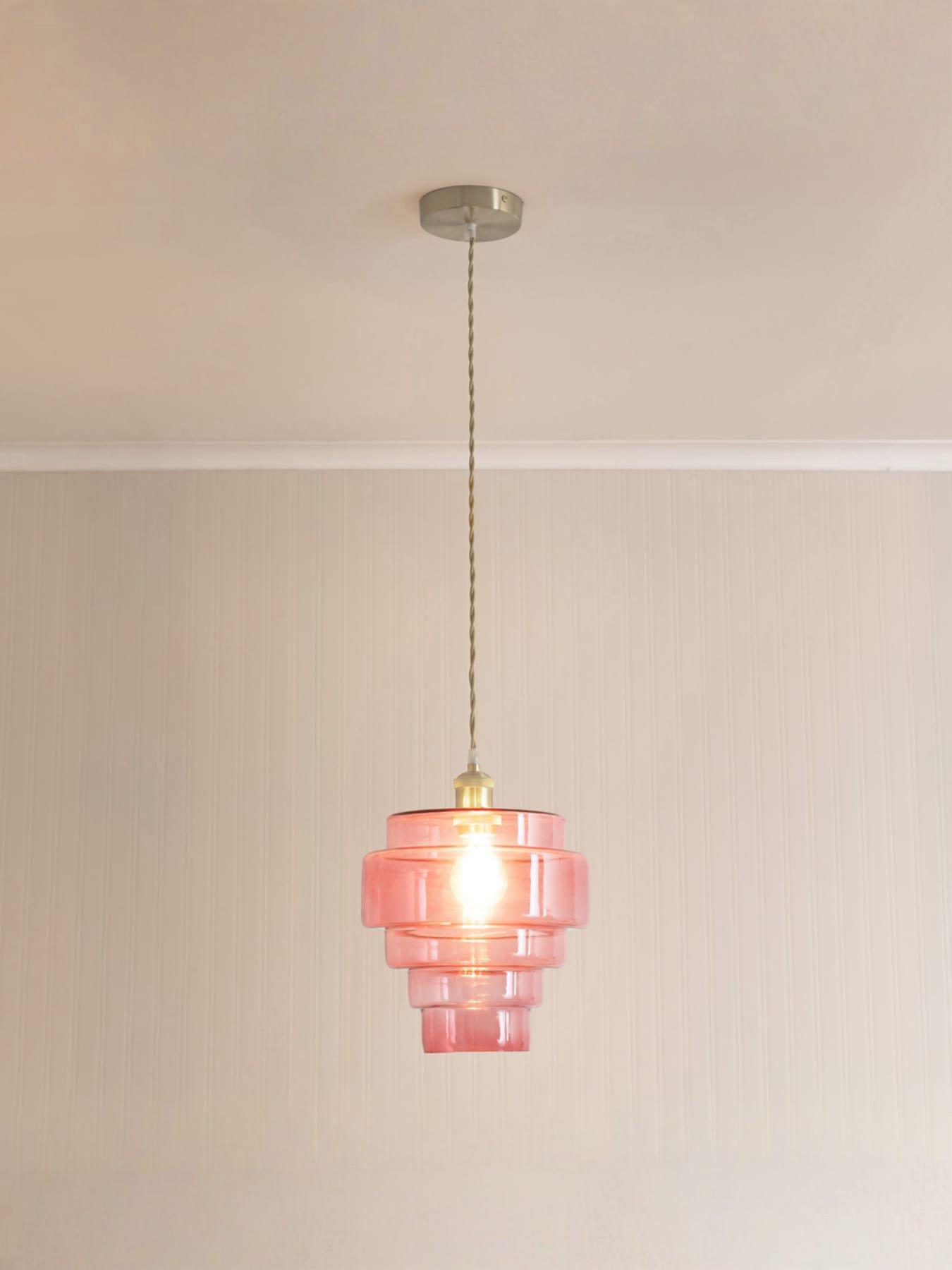 Image 3 of 5 of ValueLights Lane Pink Glass 5 Tier Layer Shade Brushed Chrome Single Ceiling Pendant Light