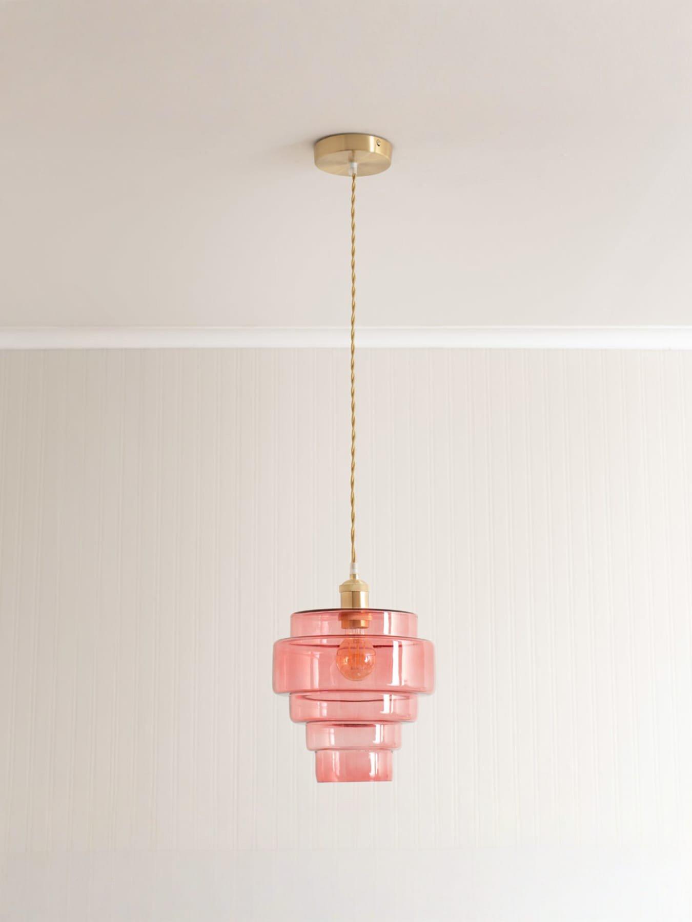 undefined Lane Pink Glass 5 Tier Layer Shade Brushed Gold Single Ceiling Pendant Light