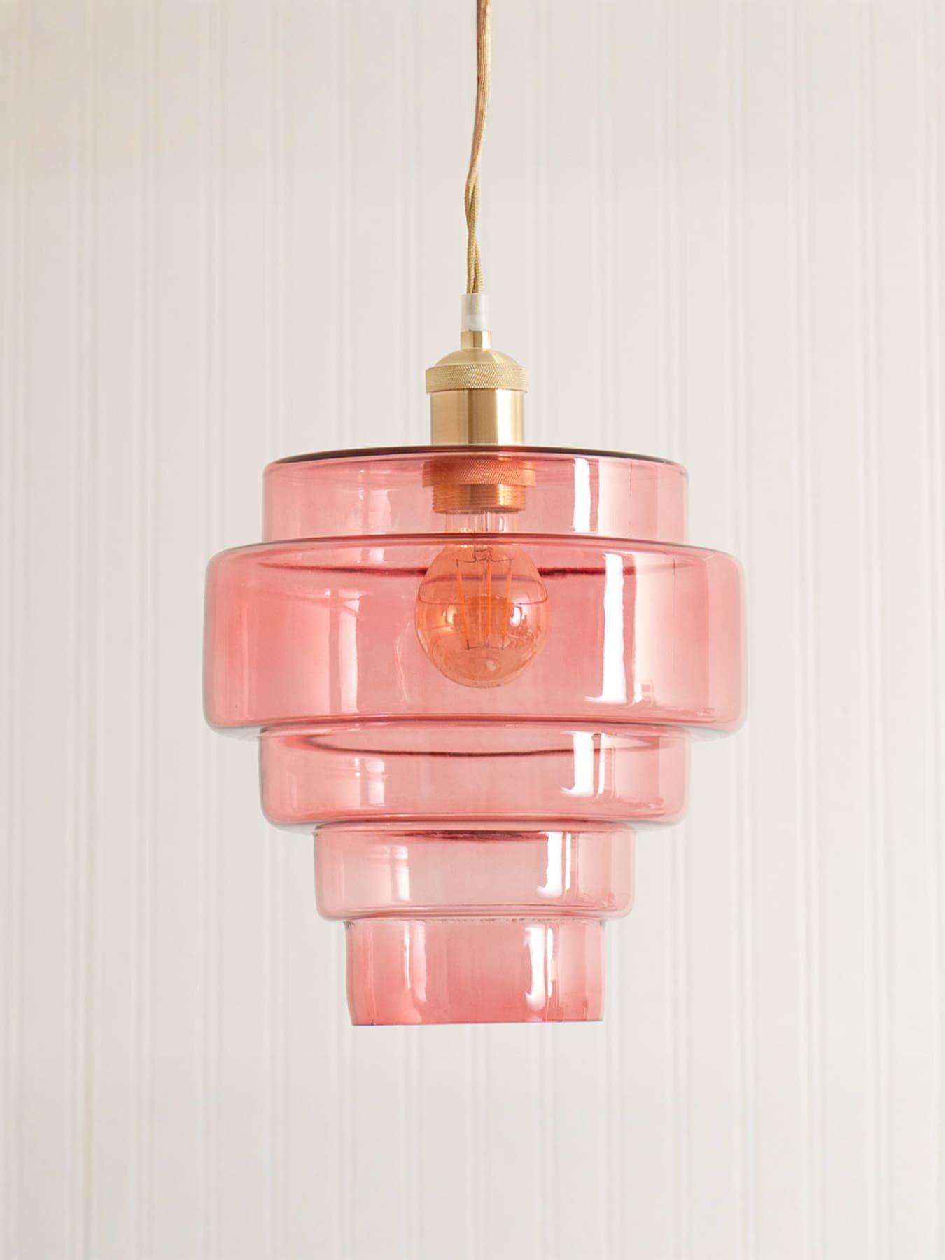 Image 4 of 6 of ValueLights Lane Pink Glass 5 Tier Layer Shade Brushed Gold Single Ceiling Pendant Light