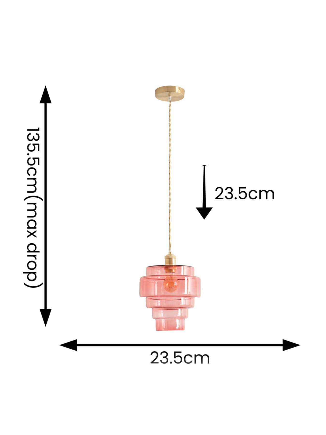 Image 6 of 6 of ValueLights Lane Pink Glass 5 Tier Layer Shade Brushed Gold Single Ceiling Pendant Light