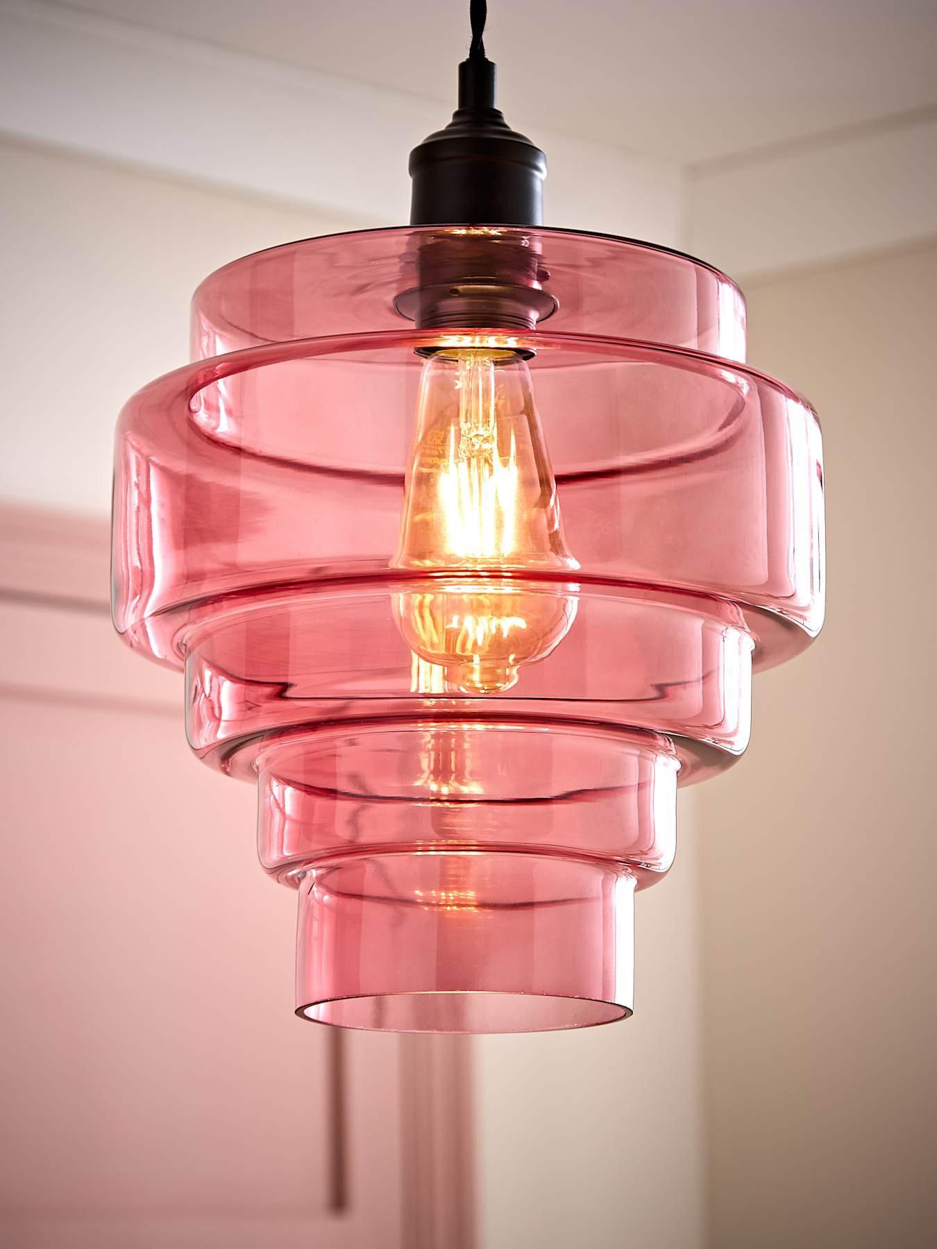ValueLights Lane Pink Glass 5 Tier Layered Easy Fit Ceiling Pendant Lamp Shade