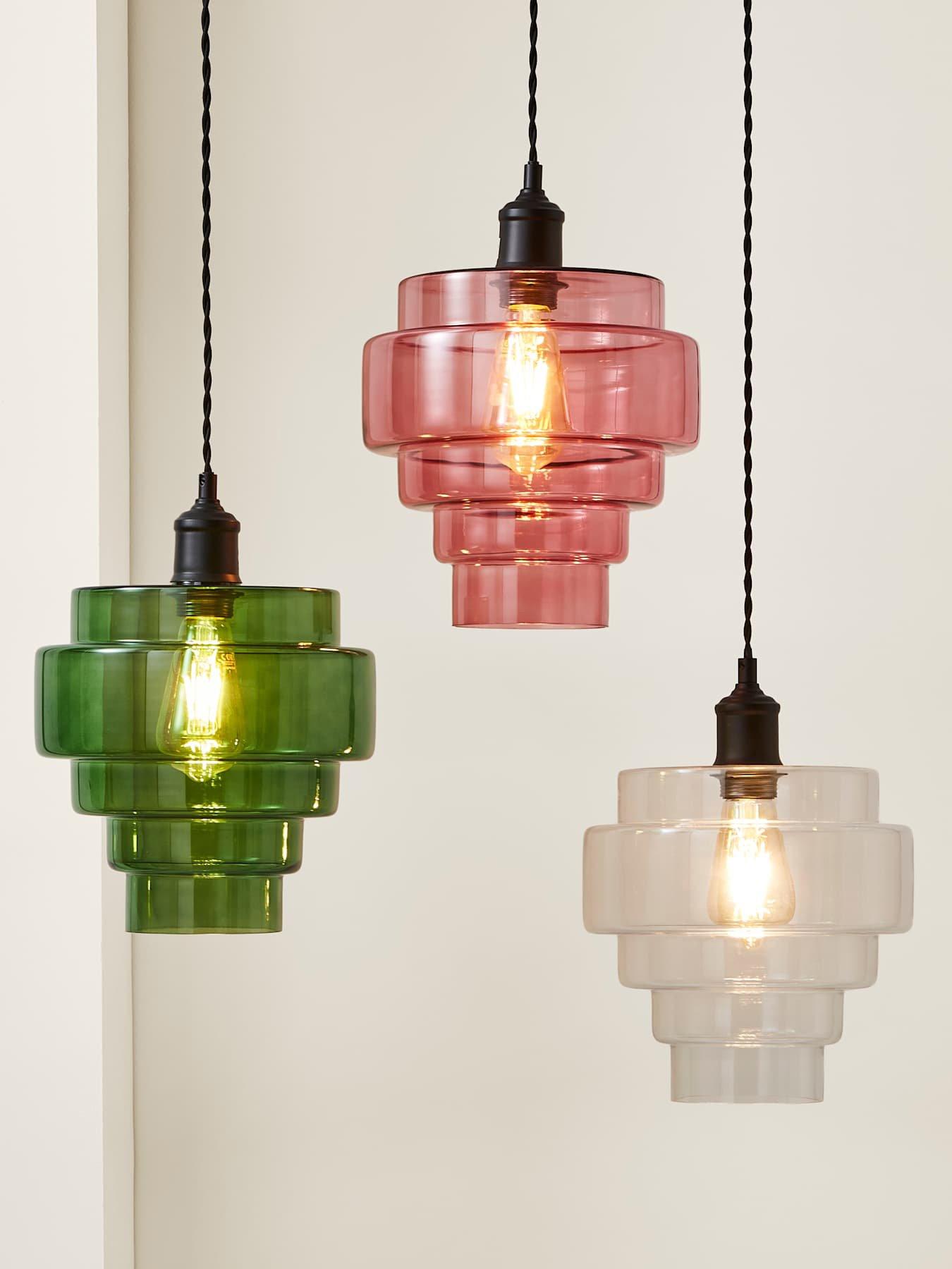Image 6 of 7 of ValueLights Lane Pink Glass 5 Tier Layered Easy Fit Ceiling Pendant Lamp Shade