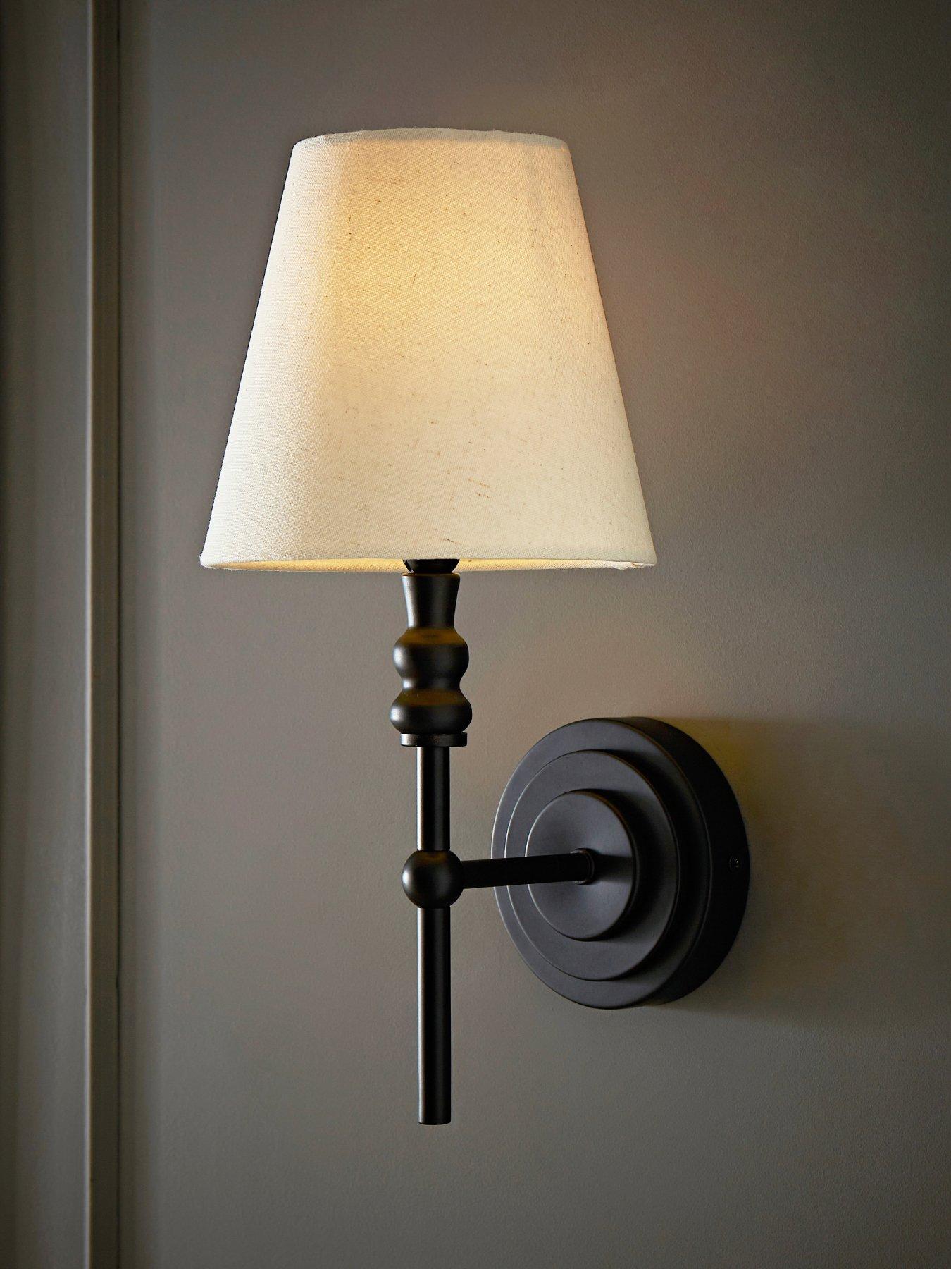 ValueLights Maggie Matte Black Wall Lamp With Linen Tapered Lamp Shade