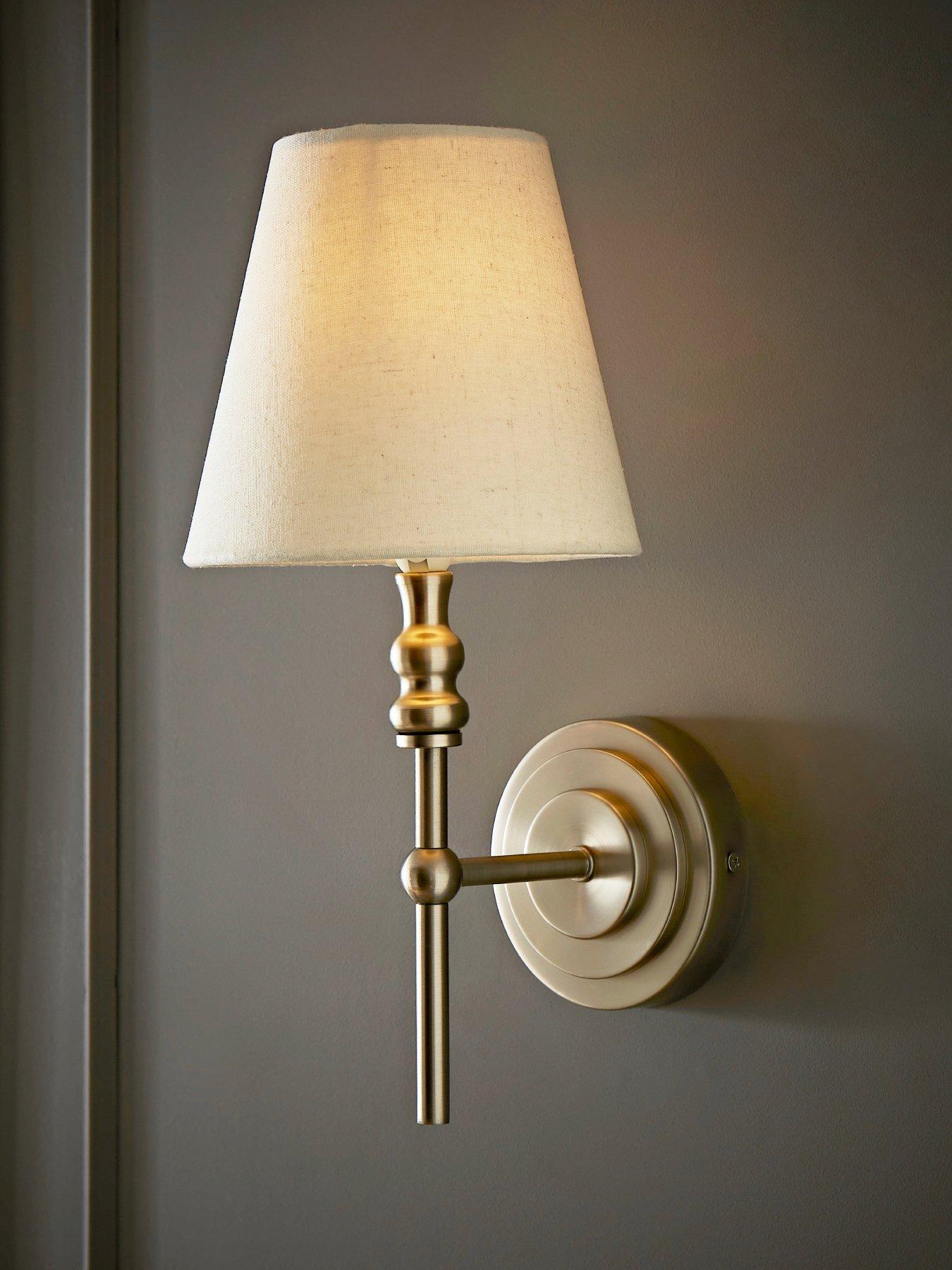 undefined Maggie Brushed Chrome Wall Lamp With Linen Tapered Lamp Shade