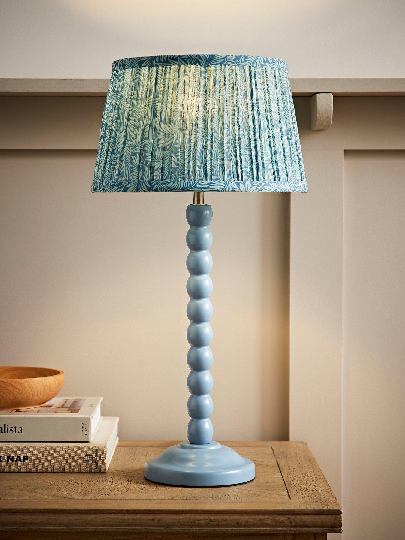 undefined Bobbin Blue Bobble Table Lamp With Leaf Pleated Tapered Lamp Shade