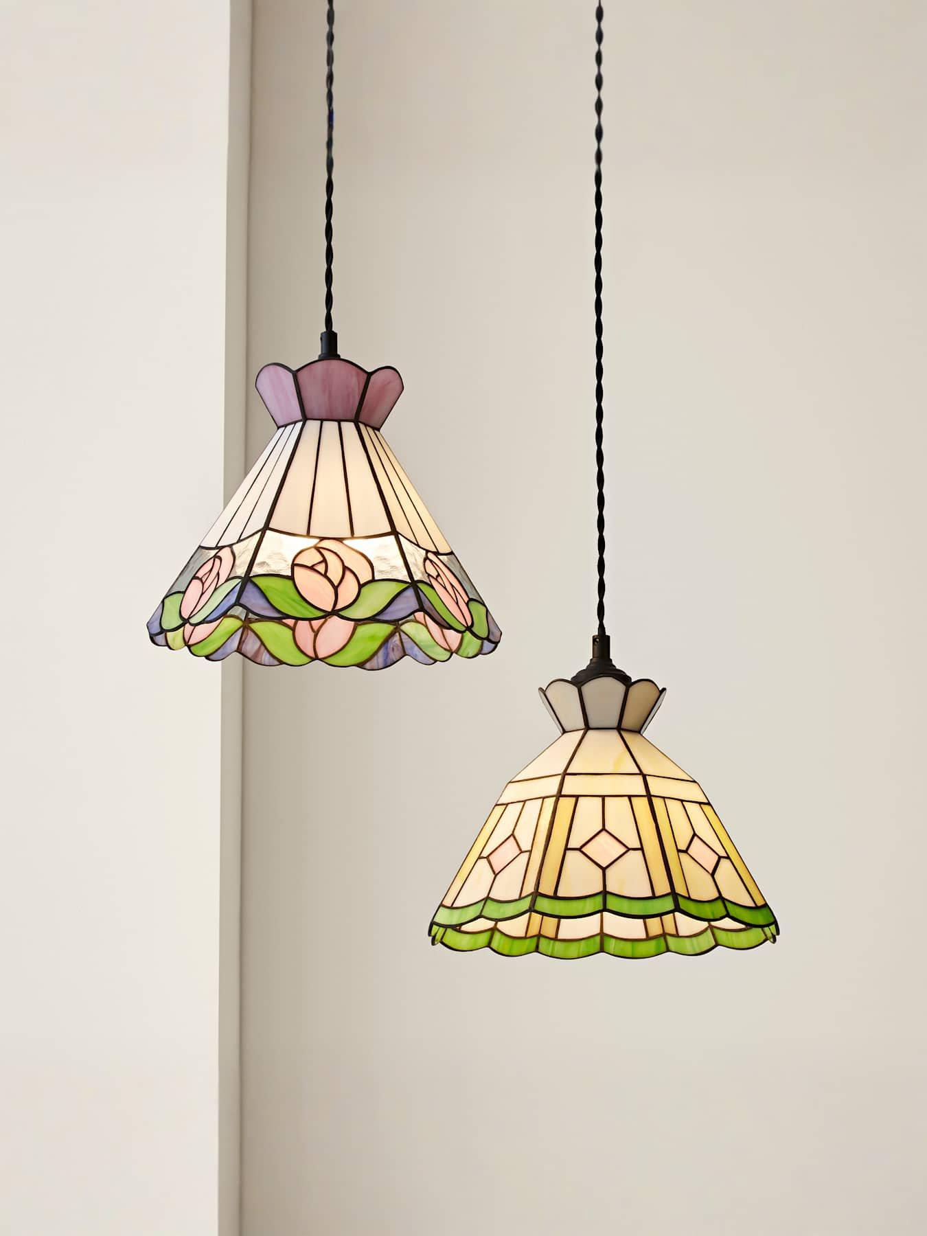 Image 7 of 7 of ValueLights Beatrix Tiffany Glass Easy Fit Ceiling Pendant Light Lamp Shade