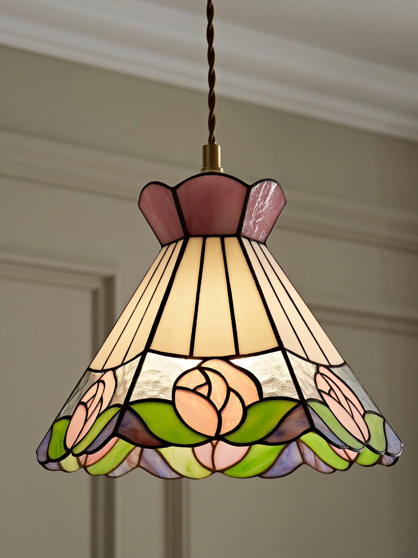 undefined Evelyn Tiffany Rose Glass Easy Fit Ceiling Pendant Light Lamp Shade