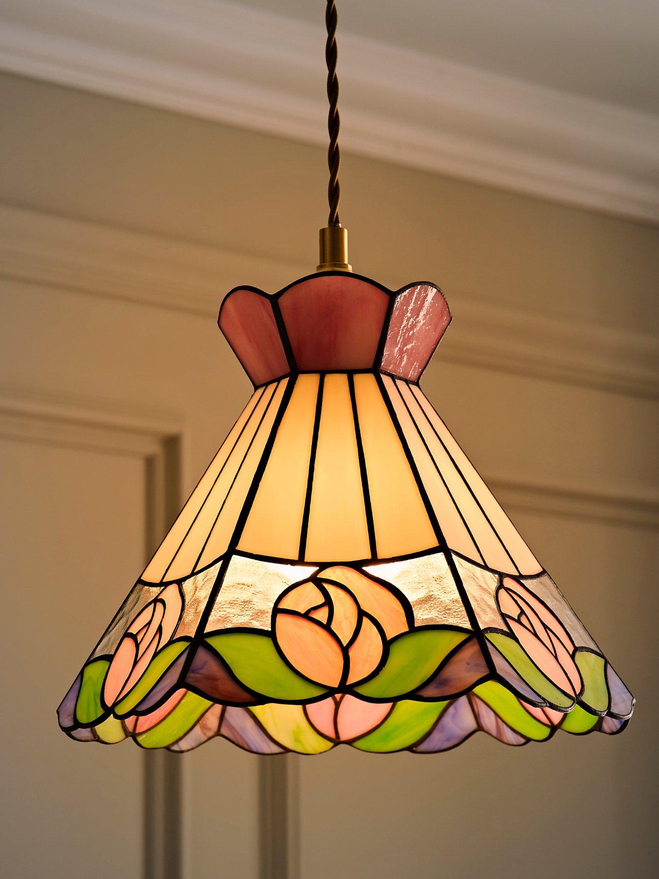 Image 3 of 7 of ValueLights Evelyn Tiffany Rose Glass Easy Fit Ceiling Pendant Light Lamp Shade